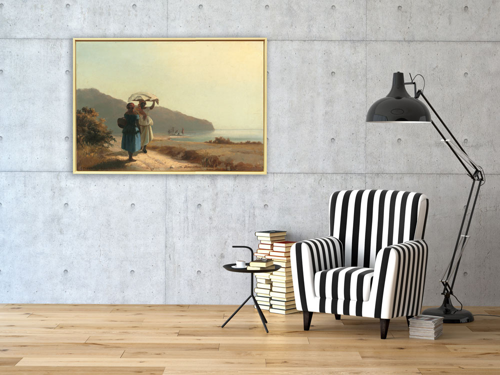 Camille Pissarro - Zwei Frauen am Meer ins Gespräch vertieft, St. Thomas, 1856, Schattenfugenrahmen Natur