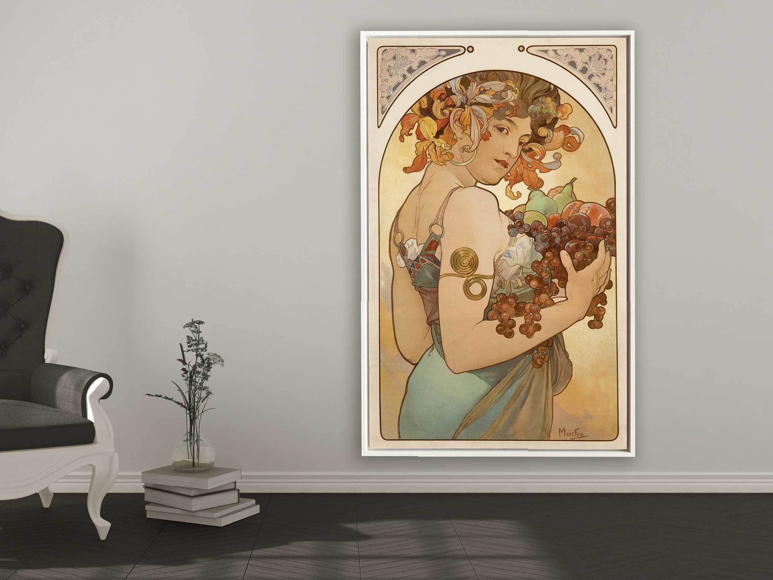 Alfons Mucha - Früchte, 1897, Schattenfugenrahmen weiß Alfons Mucha - Früchte, 1897, Schattenfugenrahmen weiß