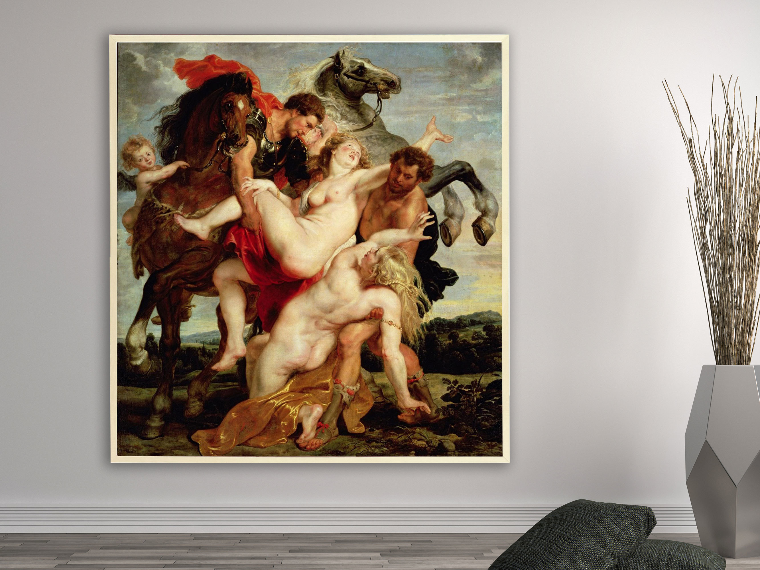 Peter Paul Rubens - Der Raub der Töchter des Leuccipus, Bilderrahmen Ahorn