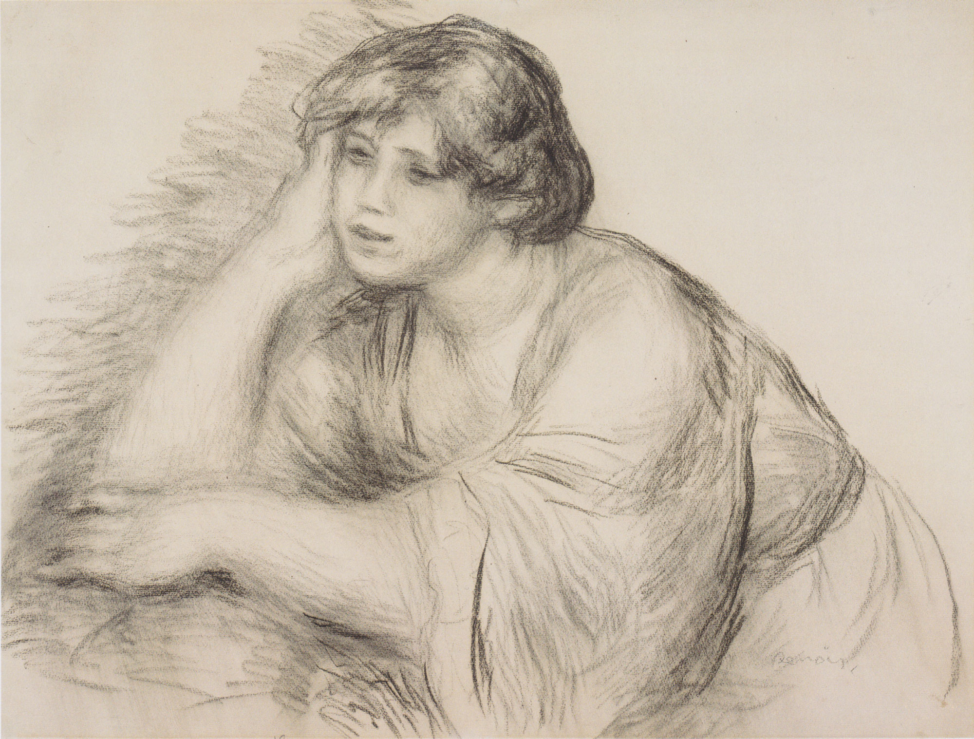 Auguste Renoir - Sitzendes Mädchen, Bilderrahmen schwarz