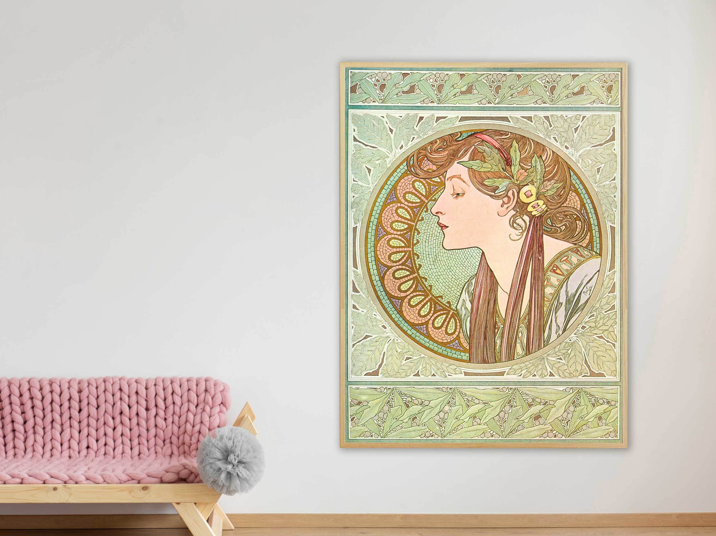 Alfons Mucha - Laurel, 1901, Bilderrahmen Eiche Alfons Mucha - Laurel, 1901, Bilderrahmen Eiche