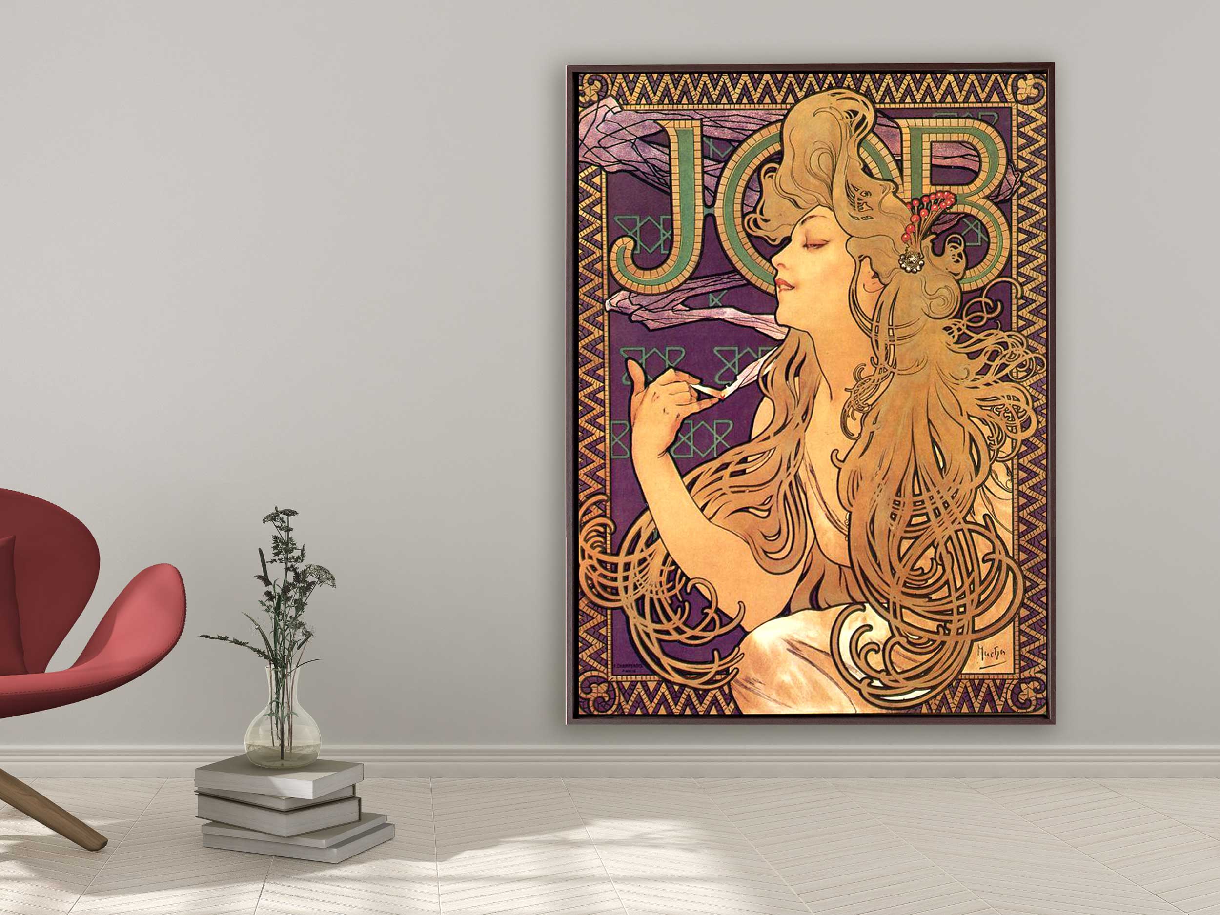 Alfons Mucha - Job Cigarettes, 1896, Schattenfugenrahmen braun Alfons Mucha - Job Cigarettes, 1896, Schattenfugenrahmen braun