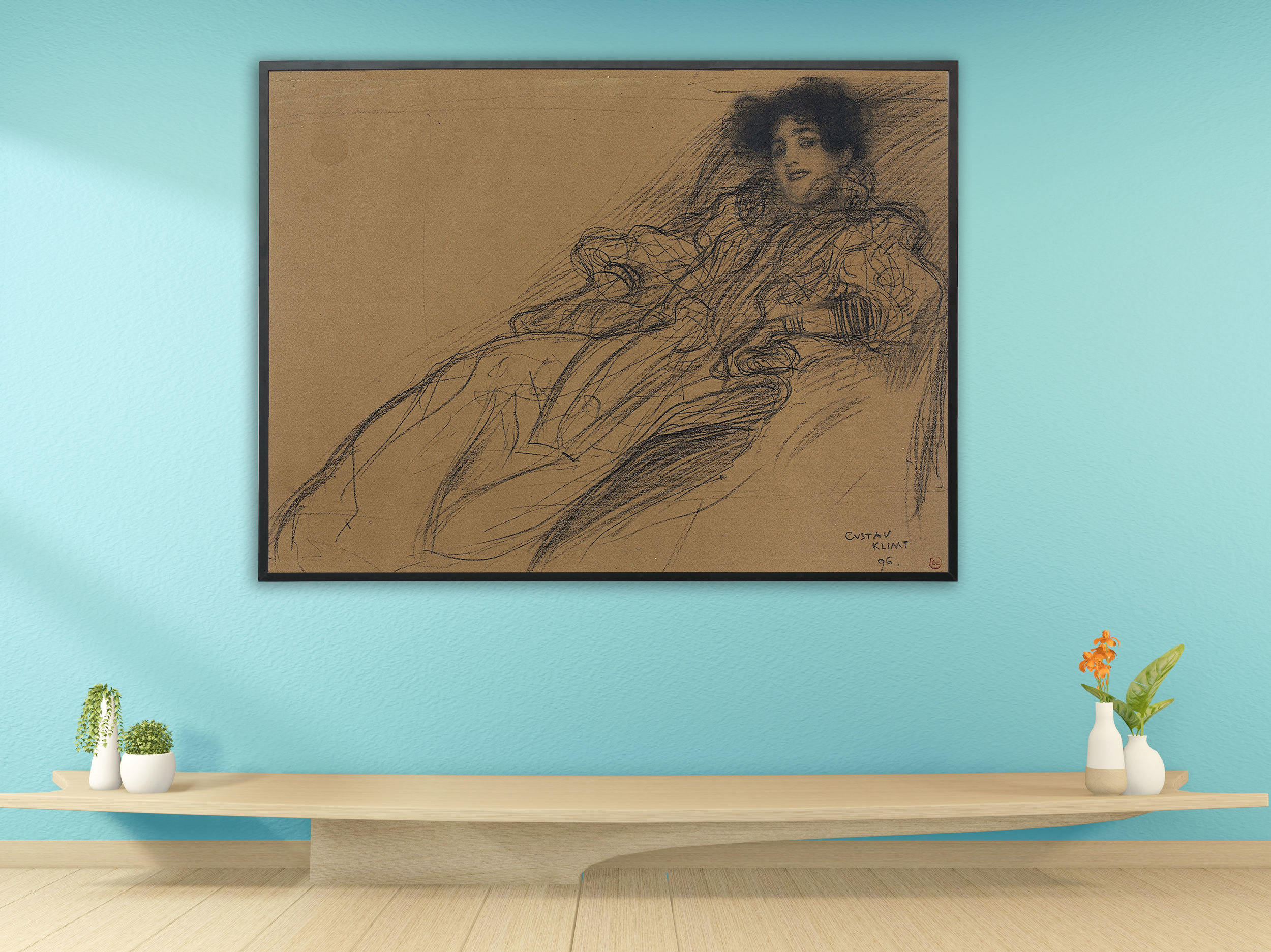 Gustav Klimt - Junge Frau im Fauteuil (1896), Bilderrahmen schwarz Gustav Klimt - Junge Frau im Fauteuil (1896), Bilderrahmen schwarz