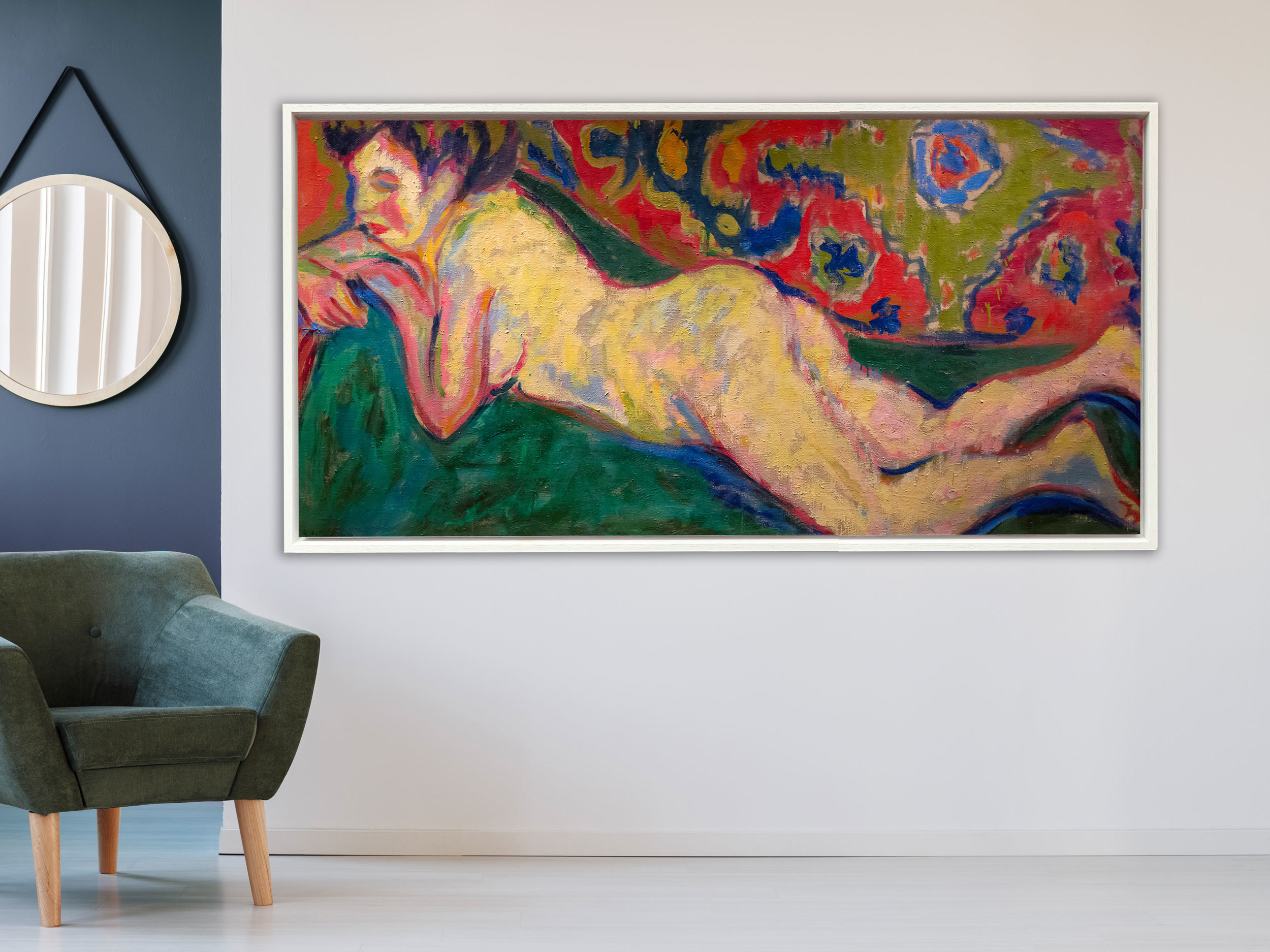 Ernst Ludwig Kirchner - Reclining Nude, 1909, Schattenfugenrahmen weiß