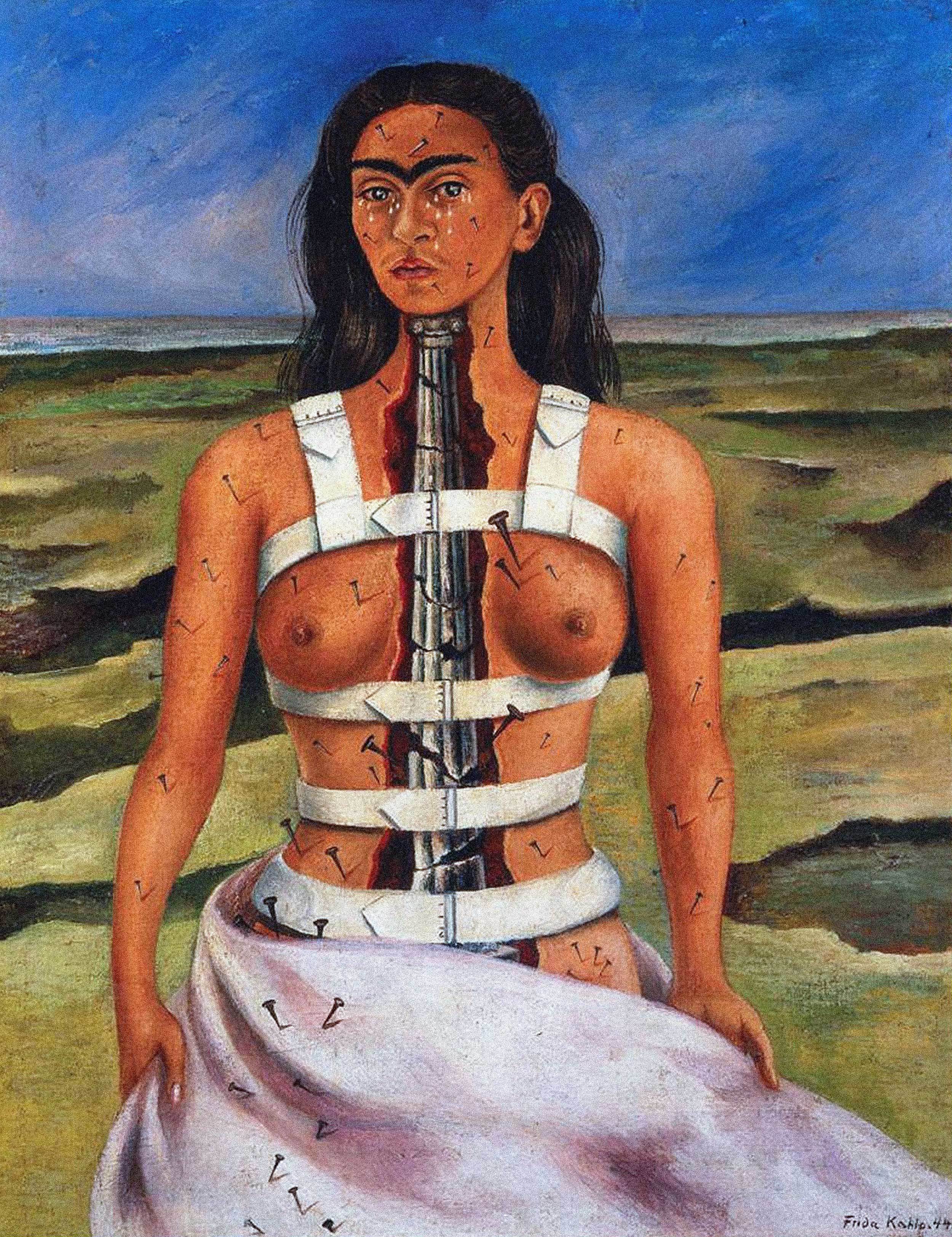 Frida Kahlo - Broken Column, 1944, Bilderrahmen grau