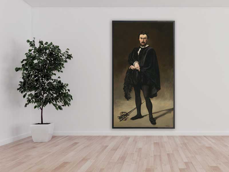 Edouard Manet - Philibert Rouviere as Hamlet, 1866, Bilderrahmen schwarz