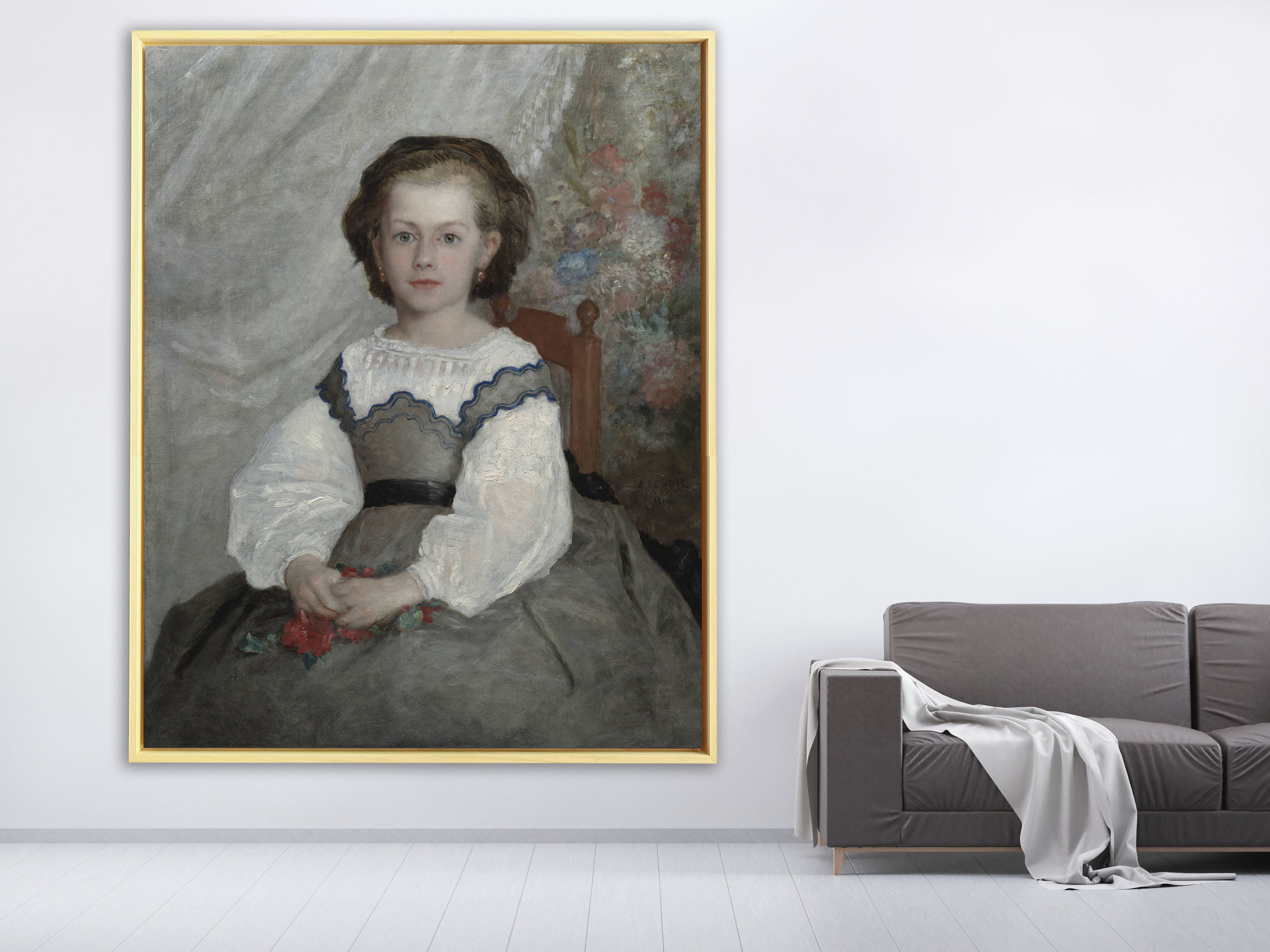 Auguste Renoir - Mademoiselle Romaine Lascaux, 1864, Schattenfugenrahmen Natur Auguste Renoir - Mademoiselle Romaine Lascaux, 1864, Schattenfugenrahmen Natur