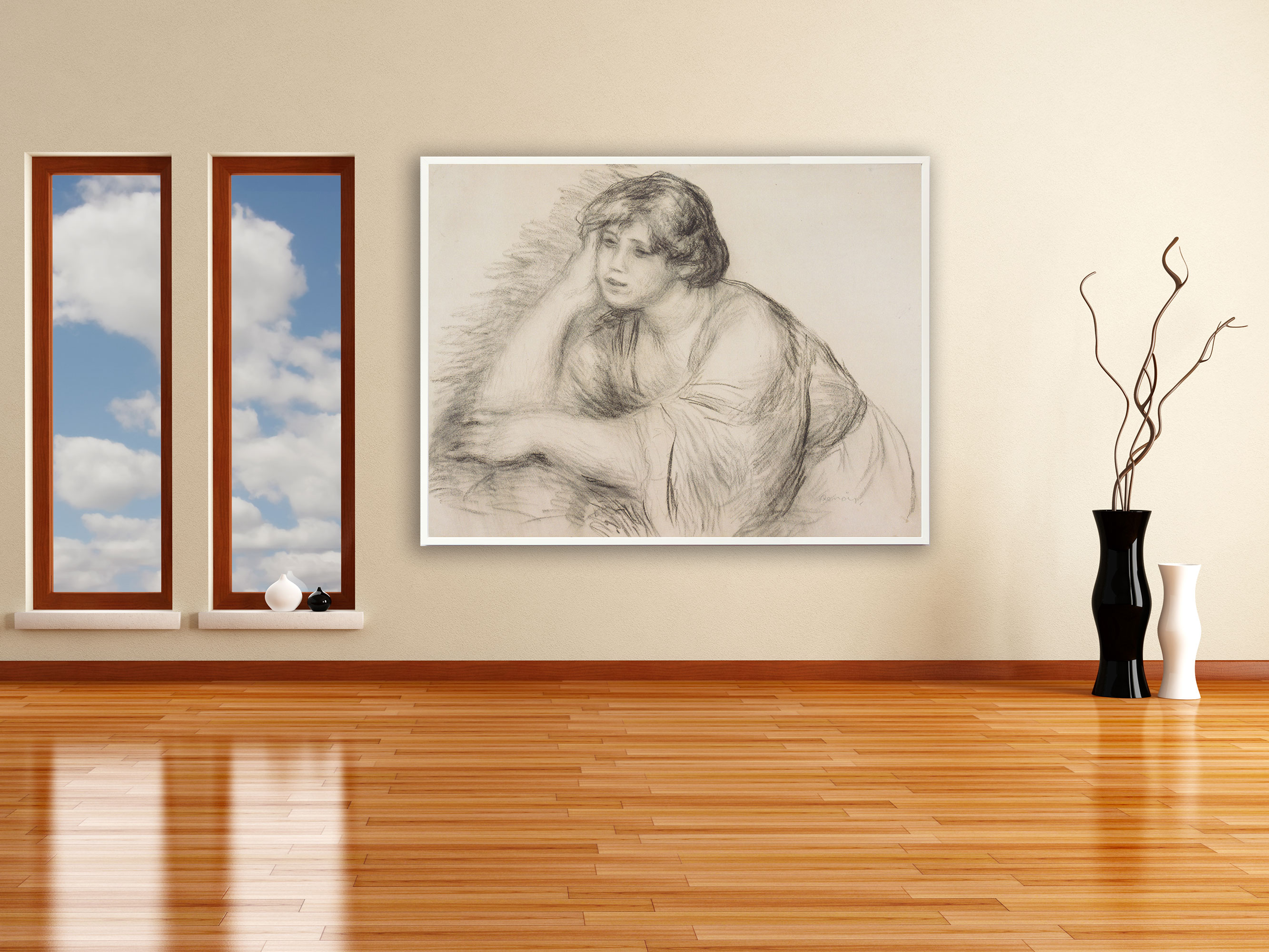 Auguste Renoir - Sitzendes Mädchen, Bilderrahmen weiß