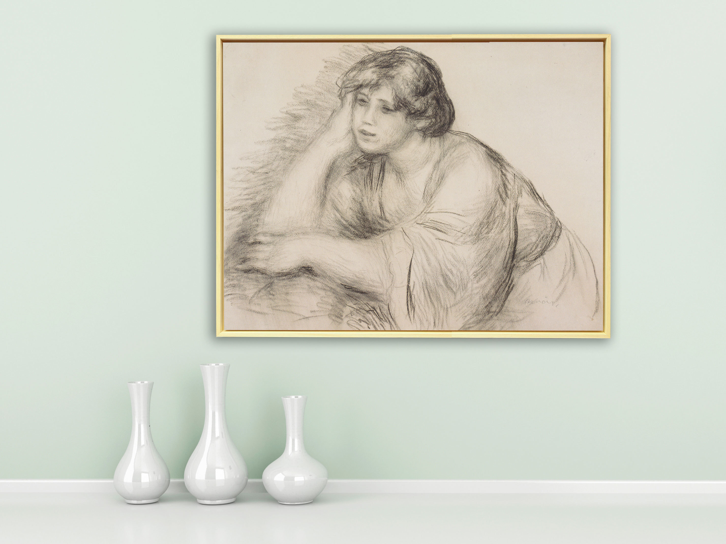Auguste Renoir - Sitzendes Mädchen, Schattenfugenrahmen Natur Auguste Renoir - Sitzendes Mädchen, Schattenfugenrahmen Natur