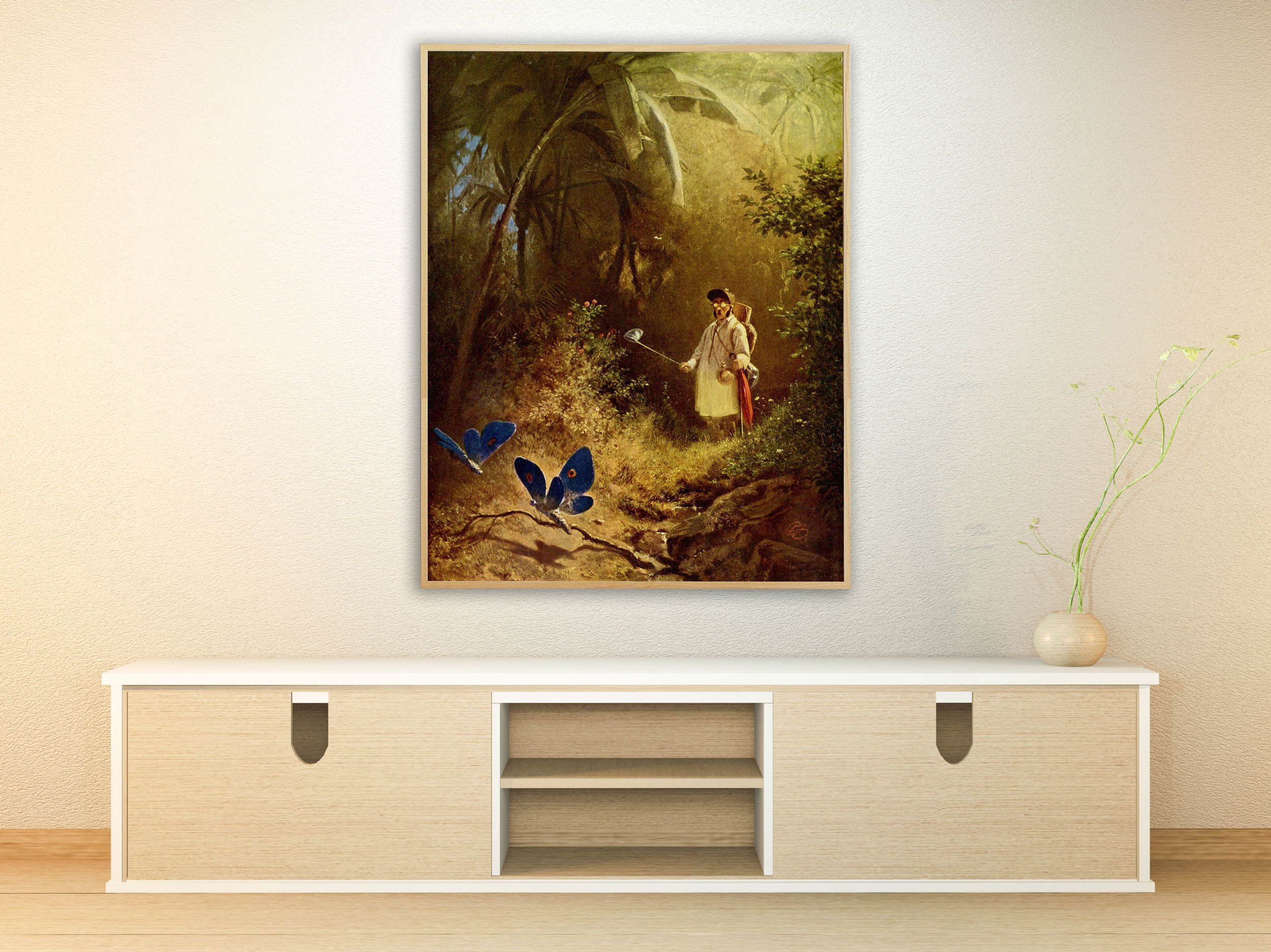 Carl Spitzweg - Der Schmetterlingsjäger, um 1840, Bilderrahmen Eiche