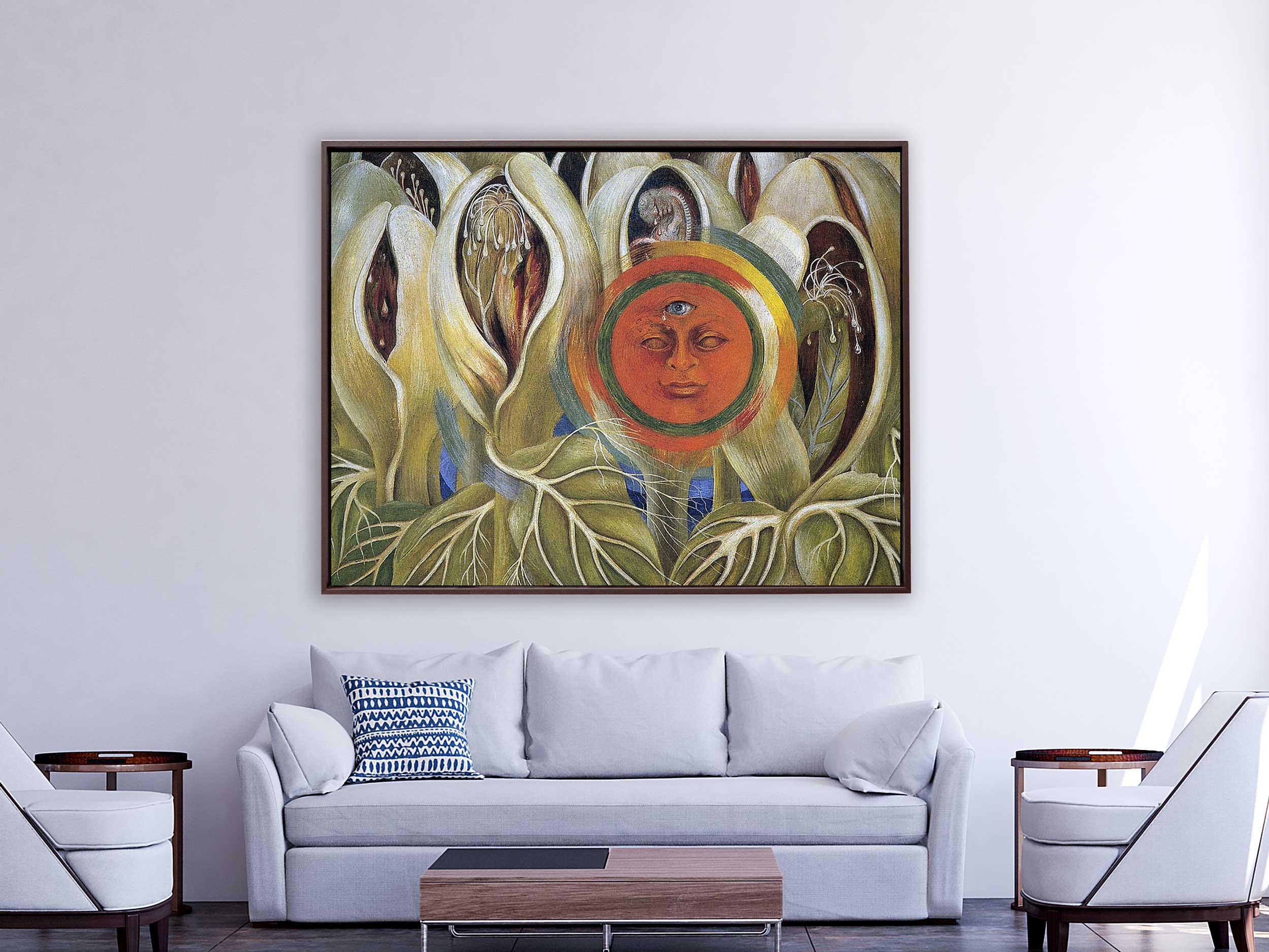 Frida Kahlo - Sun and Life, 1947, Rahmen Schattenfuge braun