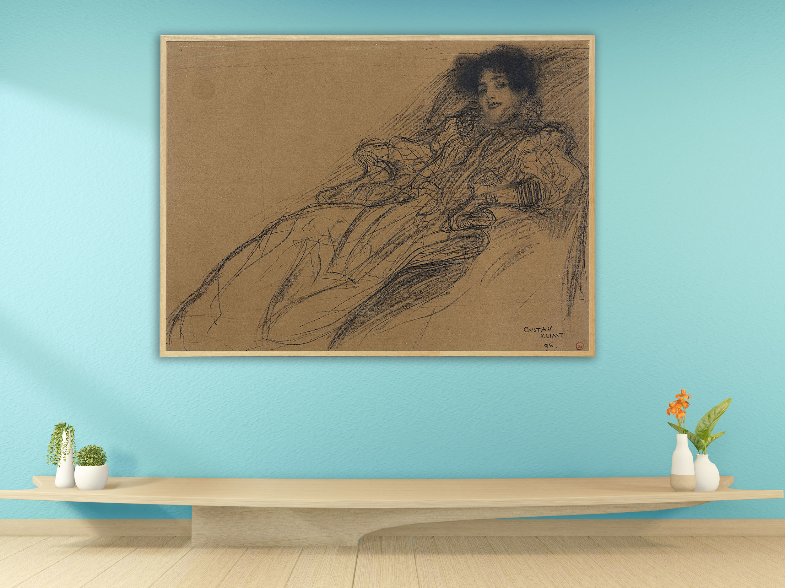 Gustav Klimt - Junge Frau im Fauteuil (1896), Bilderrahmen Eiche Gustav Klimt - Junge Frau im Fauteuil (1896), Bilderrahmen Eiche