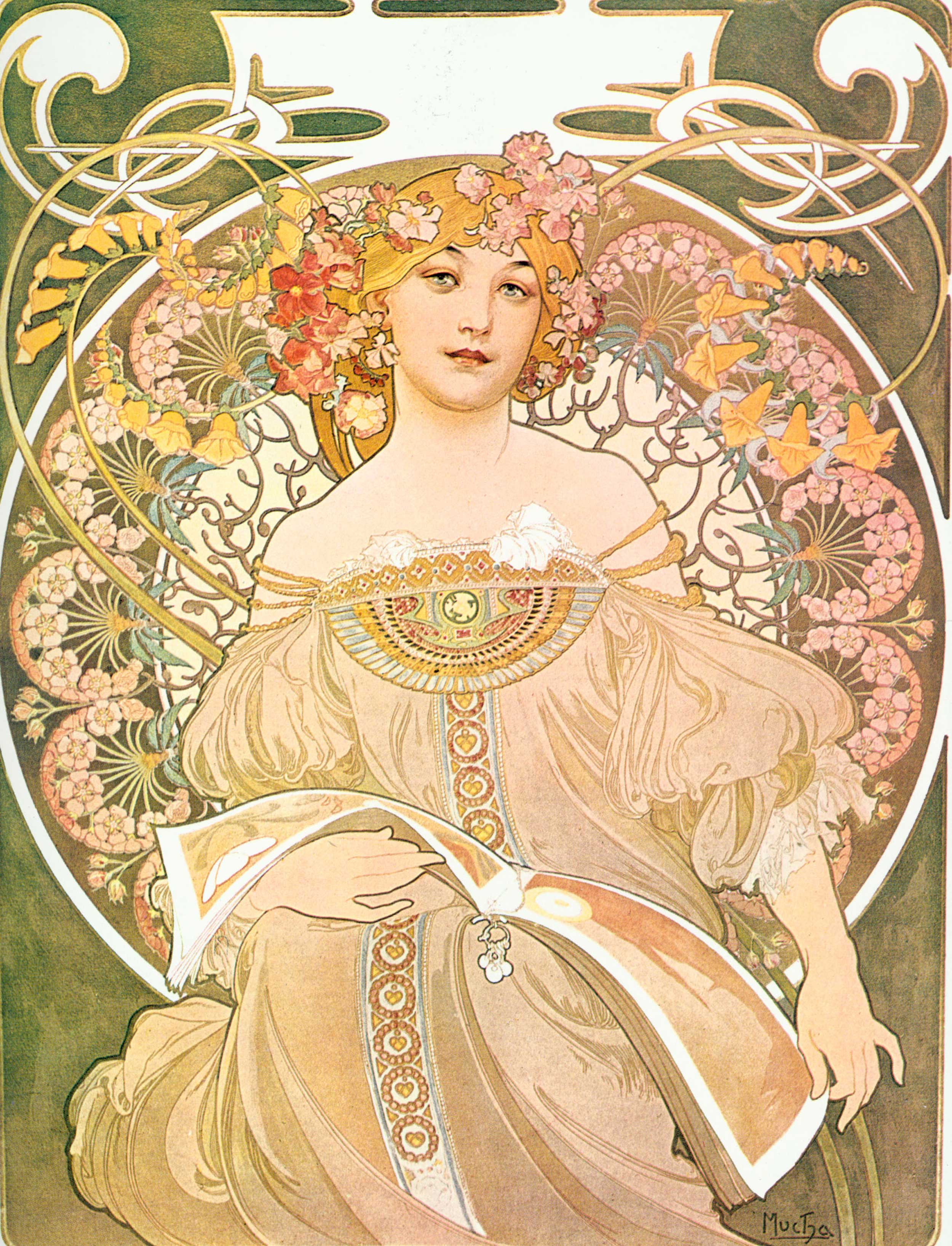 Alfons Mucha - Reverie or Daydream, 1898, Bilderrahmen Eiche