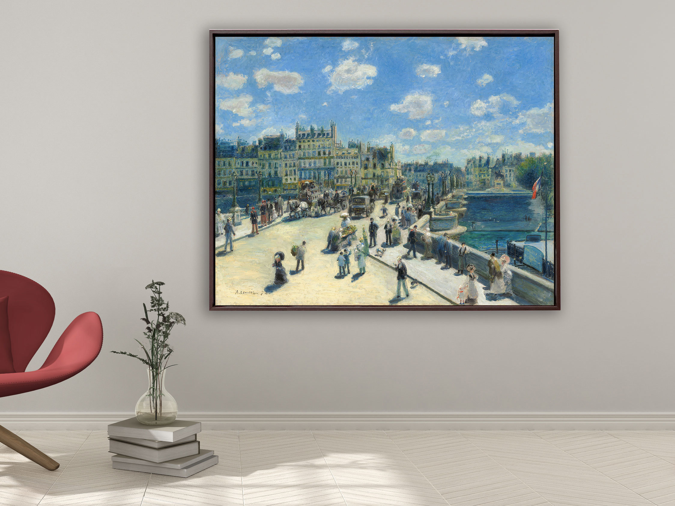Auguste Renoir - Pont Neuf Paris, 1872, Schattenfugenrahmen braun Auguste Renoir - Pont Neuf Paris, 1872, Schattenfugenrahmen braun