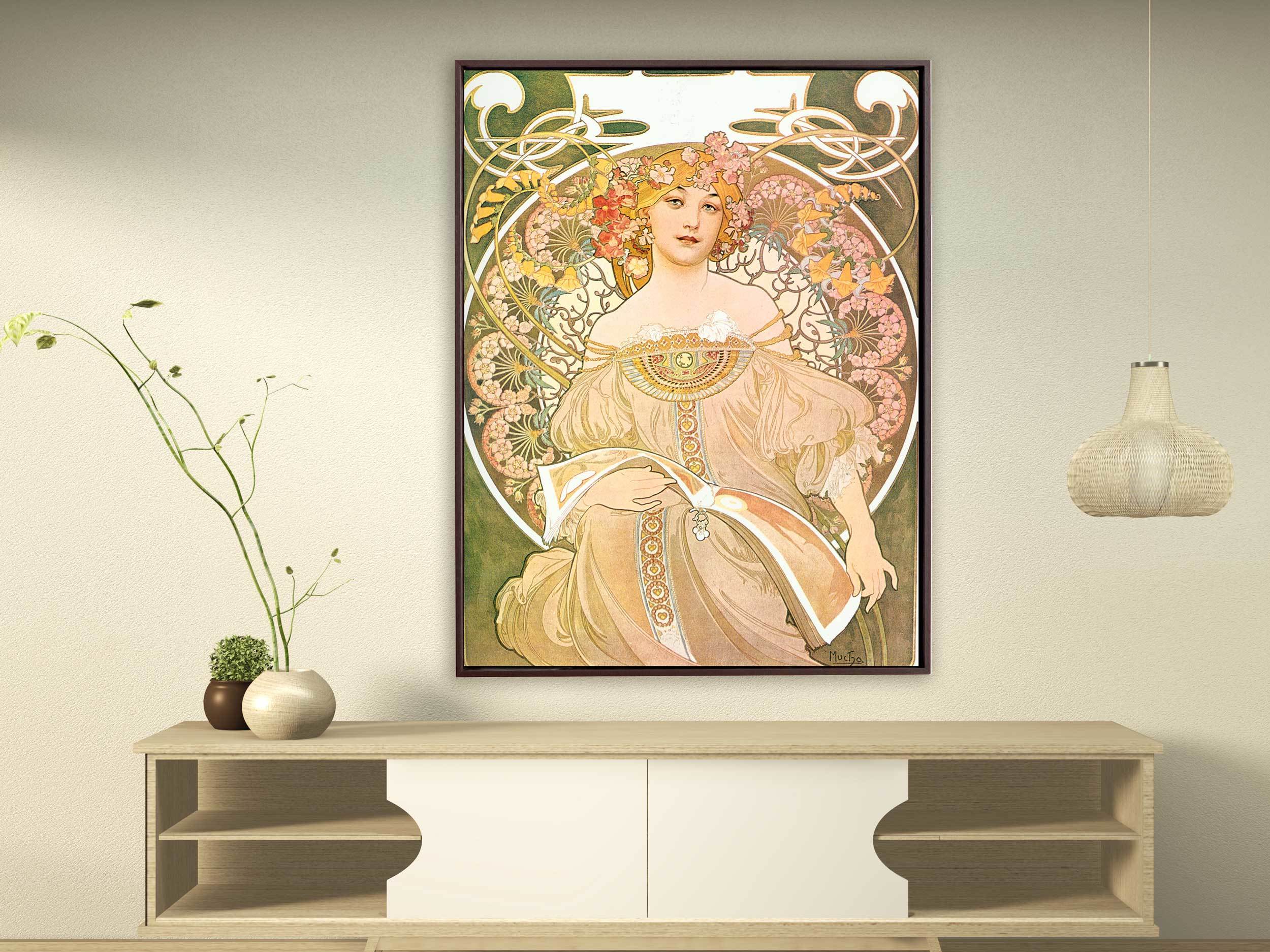 Alfons Mucha - Reverie or Daydream, 1898, Schattenfugenrahmen braun Alfons Mucha - Reverie or Daydream, 1898, Schattenfugenrahmen braun