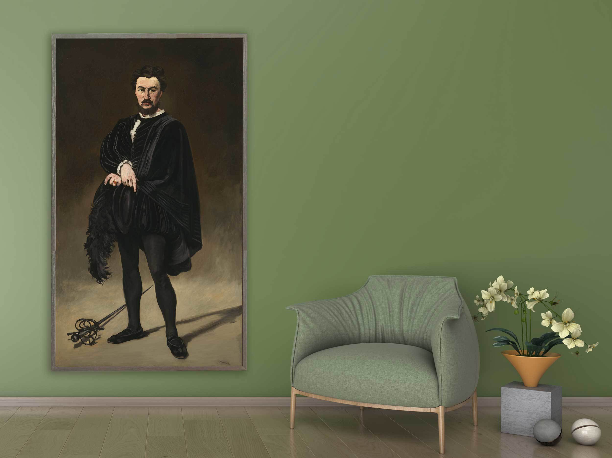 Edouard Manet - Philibert Rouviere as Hamlet, 1866, Bilderrahmen grau