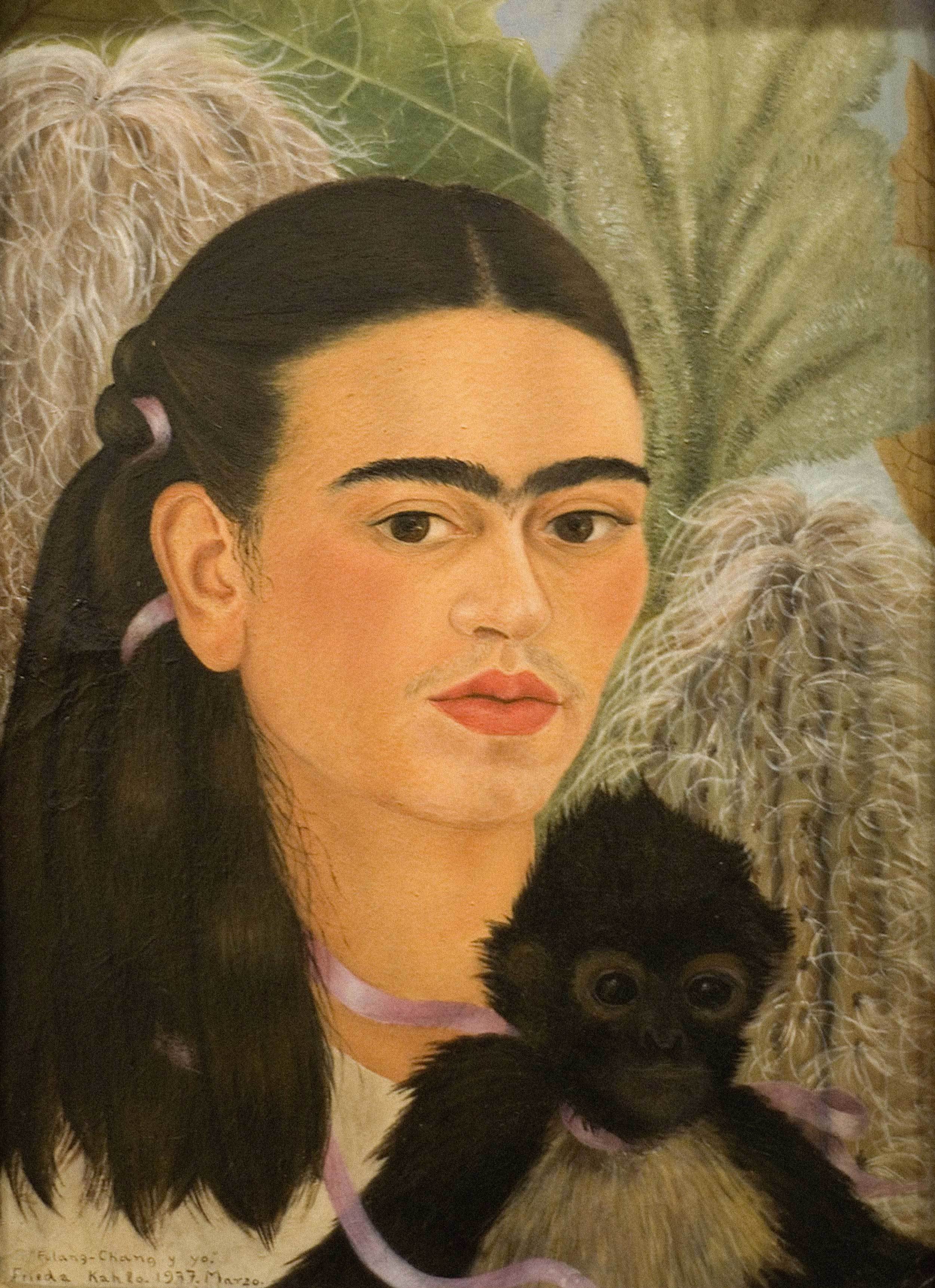 Frida Kahlo -  Self-portrait with Thorn Necklace and Hummingbird, 1940, Bilderrahmen eiche