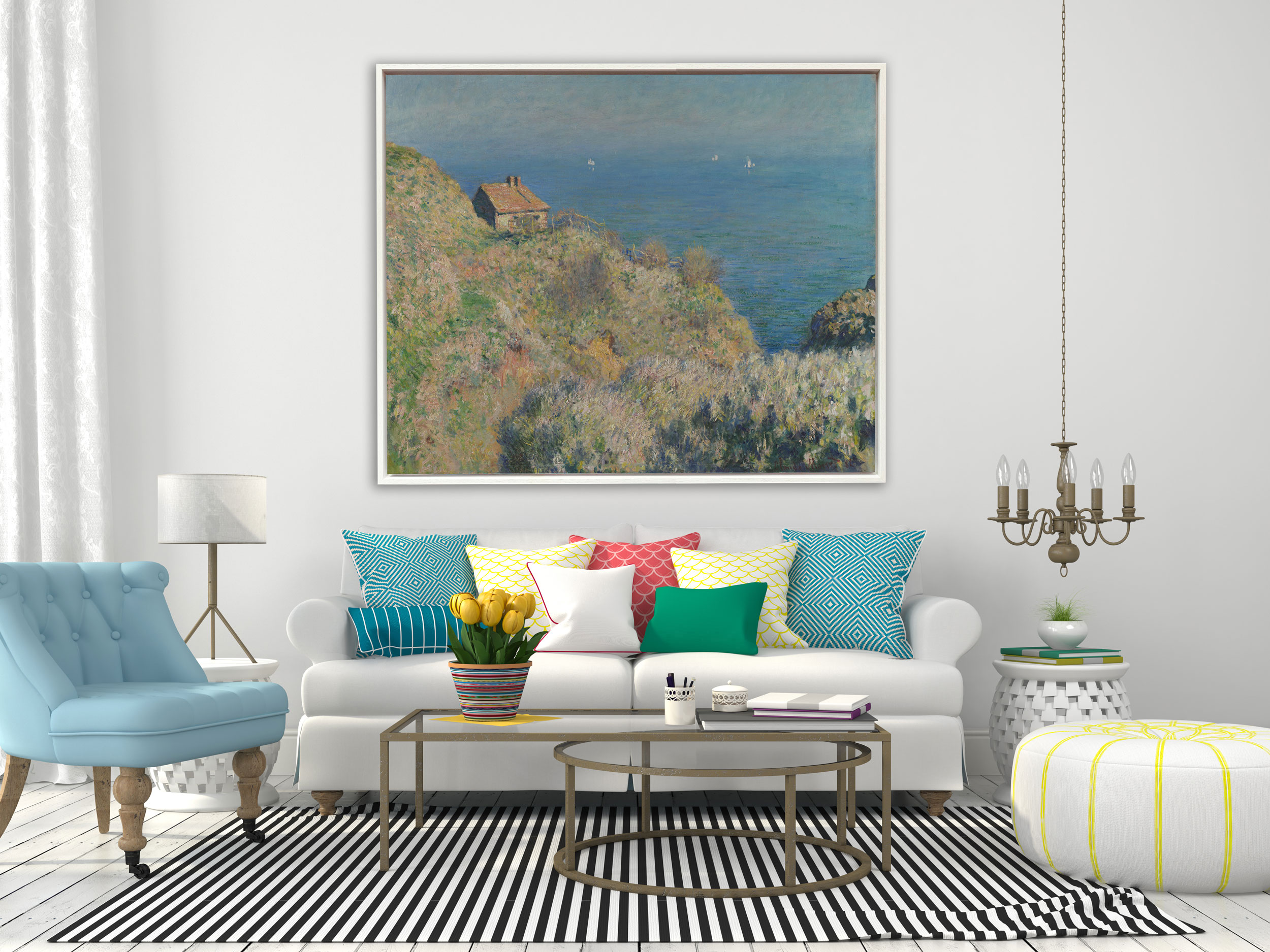 Claude Monet, Haus am Meer, Schattenfugenrahmen weiß