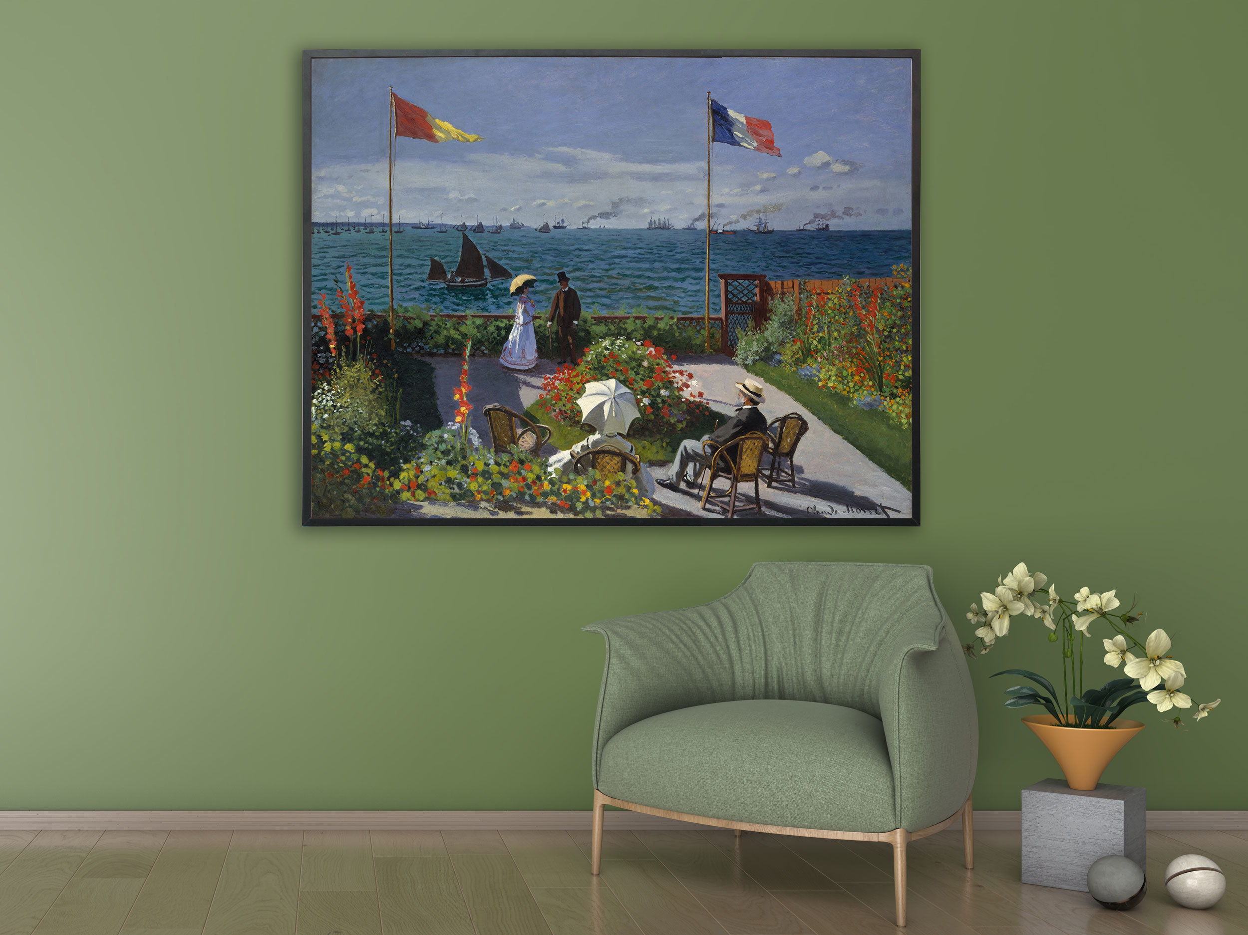 Claude Monet - Die Terrasse von Sainte-Adresse, 1867, Bilderrahmen schwarz