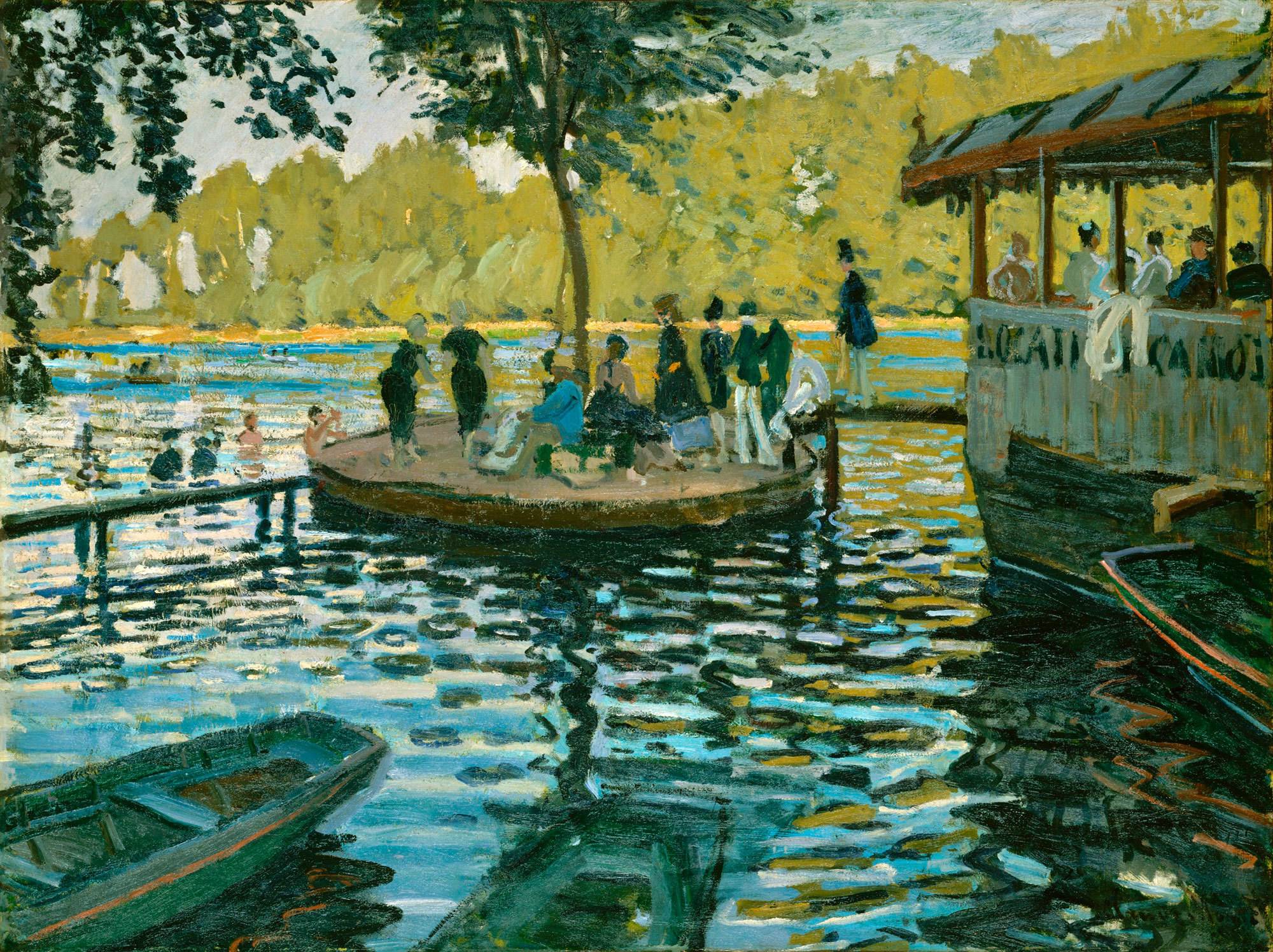 Claude Monet - La Grenouillére, 1869, Bilderrahmen Ahorn