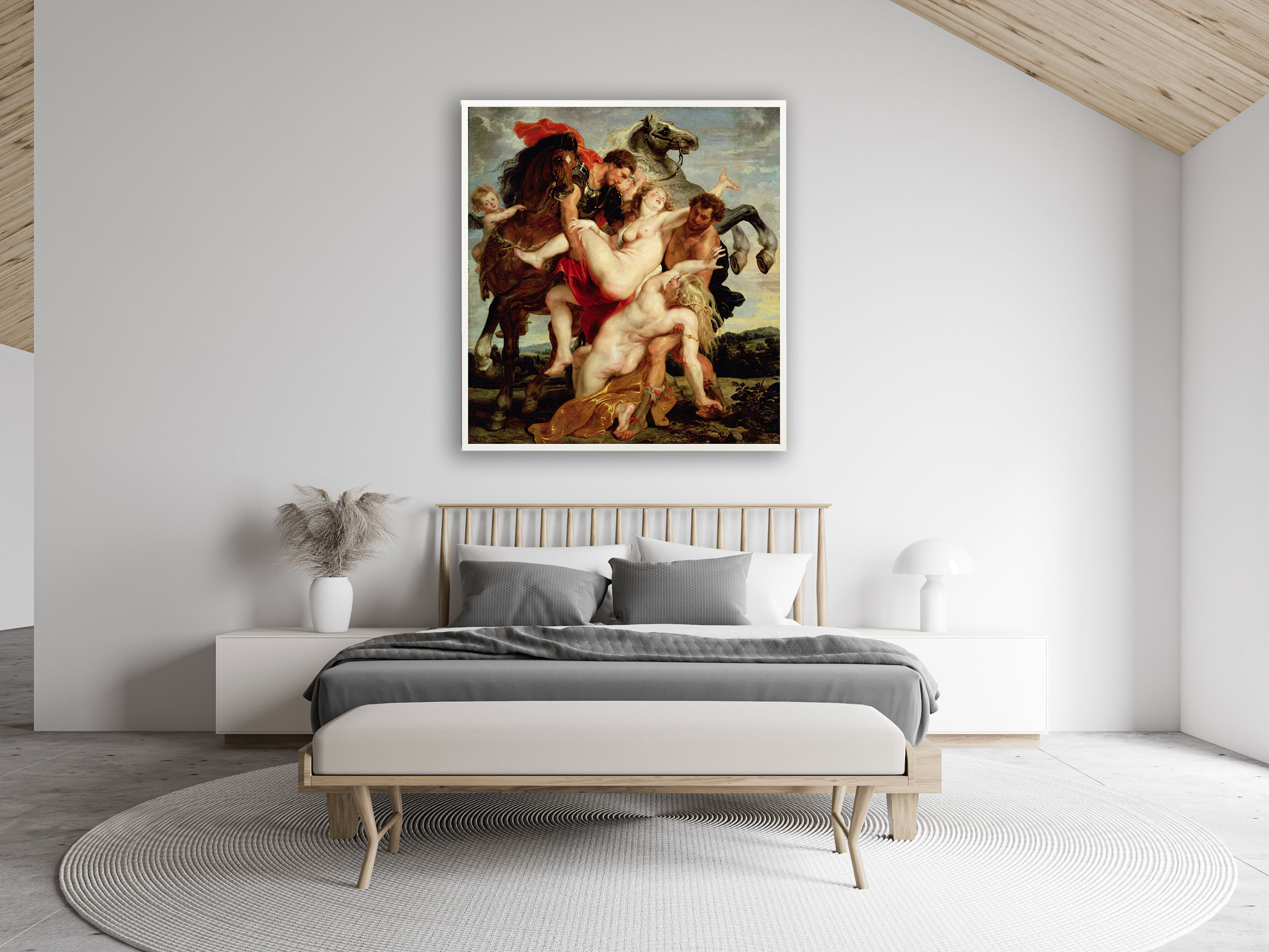 Peter Paul Rubens - Der Raub der Töchter des Leuccipus, Bilderrahmen weiß