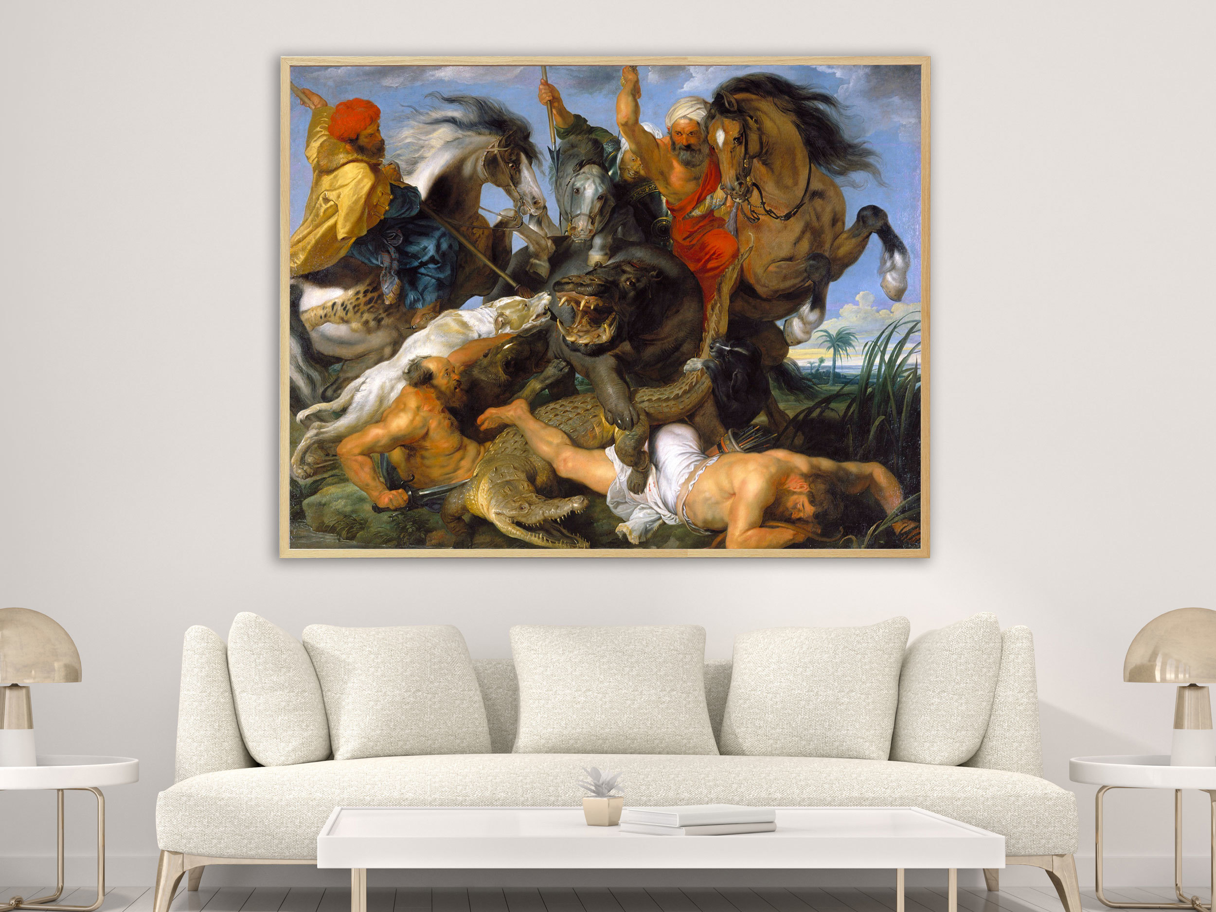 Peter Paul Rubens – Nilpferd und Krokodiljagd, Bilderrahmen Eiche