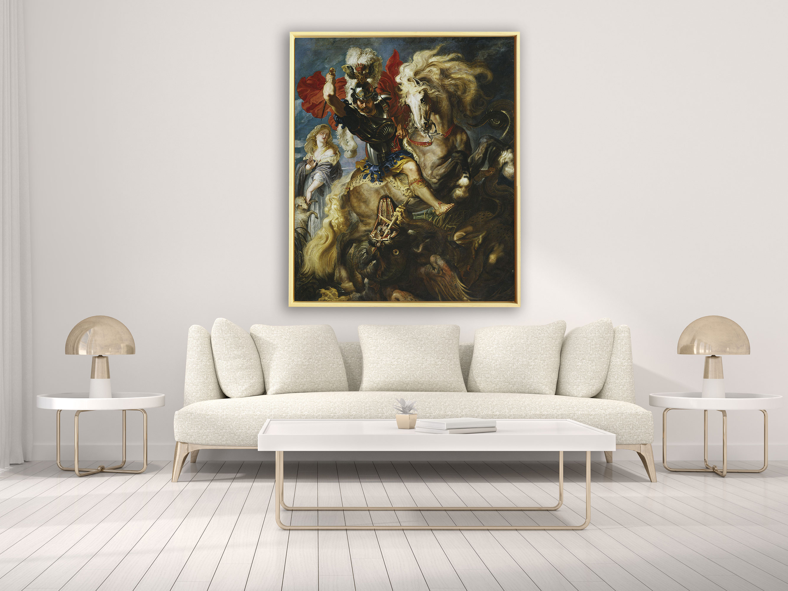 Peter Paul Rubens - Der heilige Georg und der Drachen, Schattenfugenrahmen natur