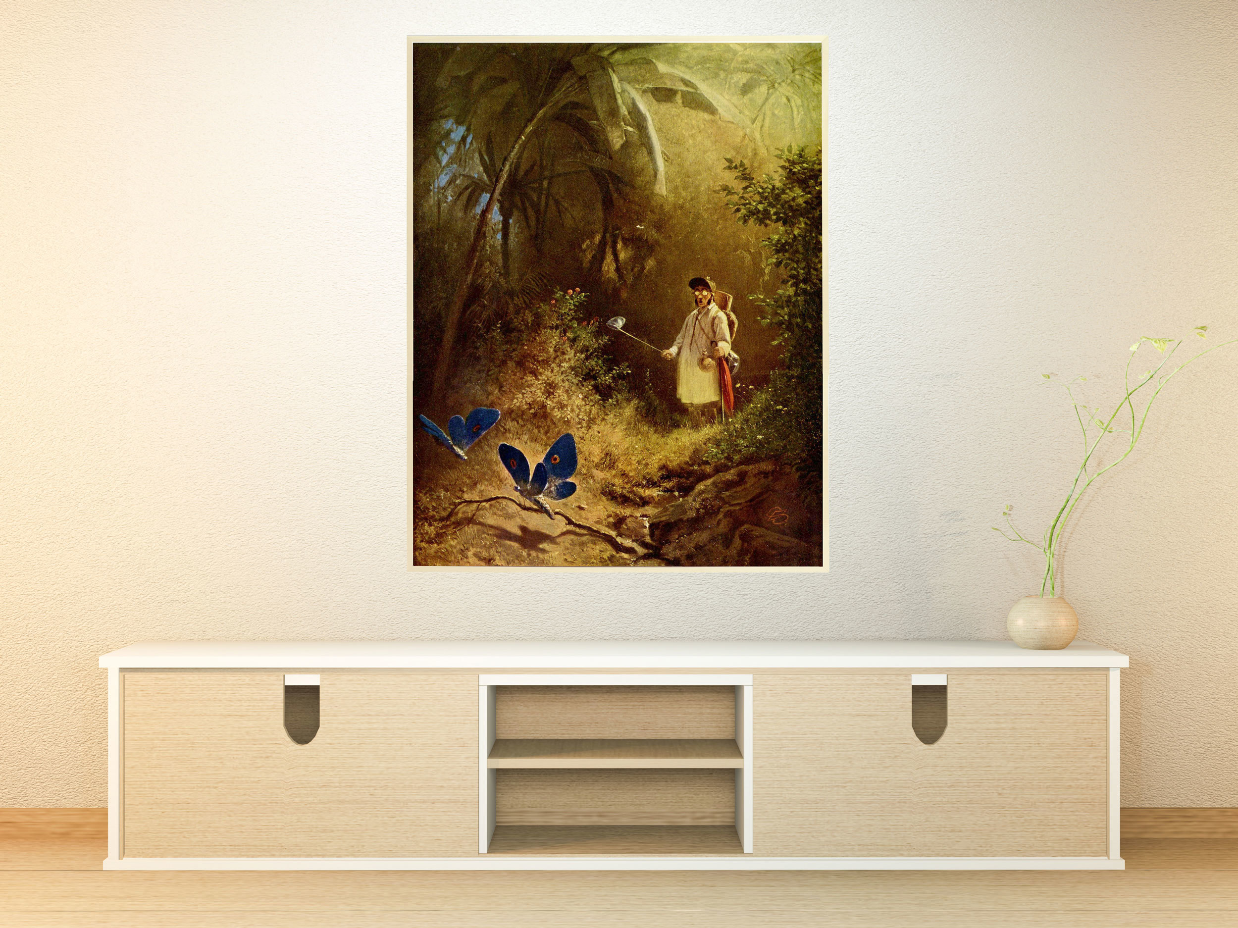 Carl Spitzweg - Der Schmetterlingsjäger, um 1840, Bilderrahmen Ahorn