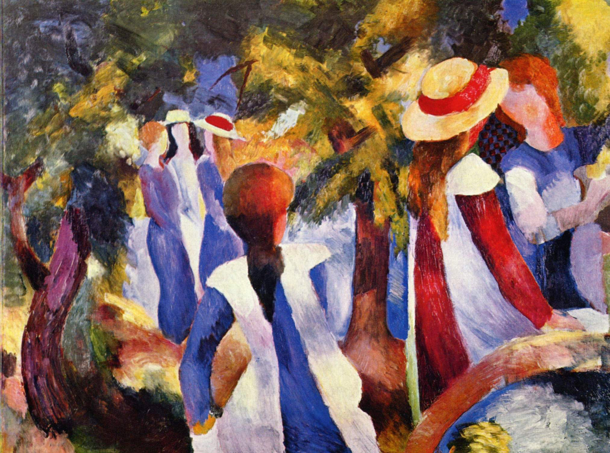 August Macke - Mädchen unter Bäumen, 1914, Rahmen Schattenfuge weiß