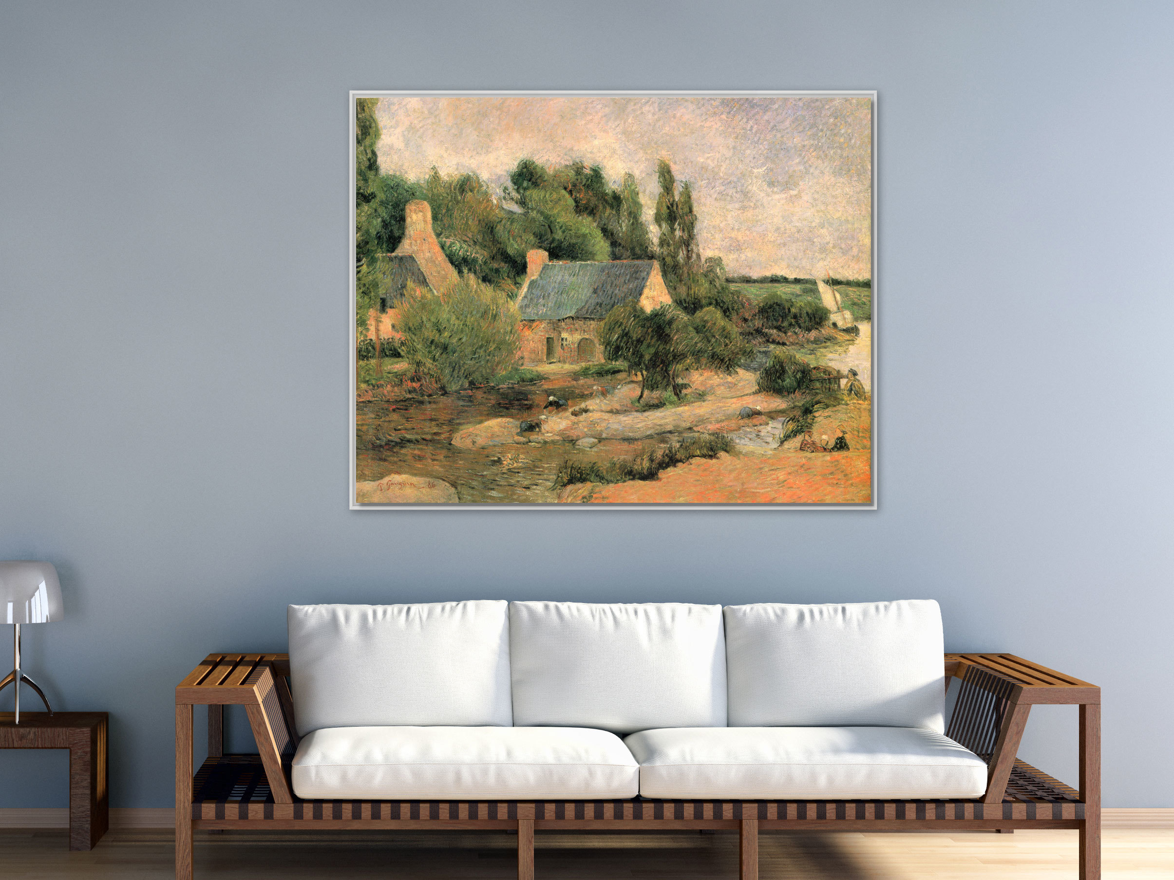 Die Wäscherinnen von Pont-Aven, 1886, Leinwand mit Rahmen weiß