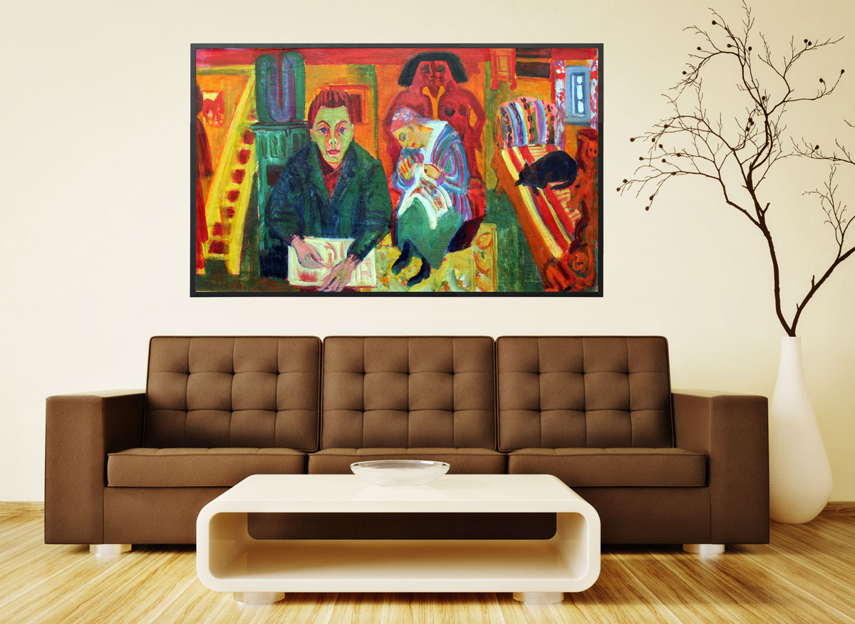 Ernst Ludwig Kirchner - Das Wohnzimmer, 1921, Bilderrahmen schwarz Ernst Ludwig Kirchner - Das Wohnzimmer, 1921, Bilderrahmen schwarz