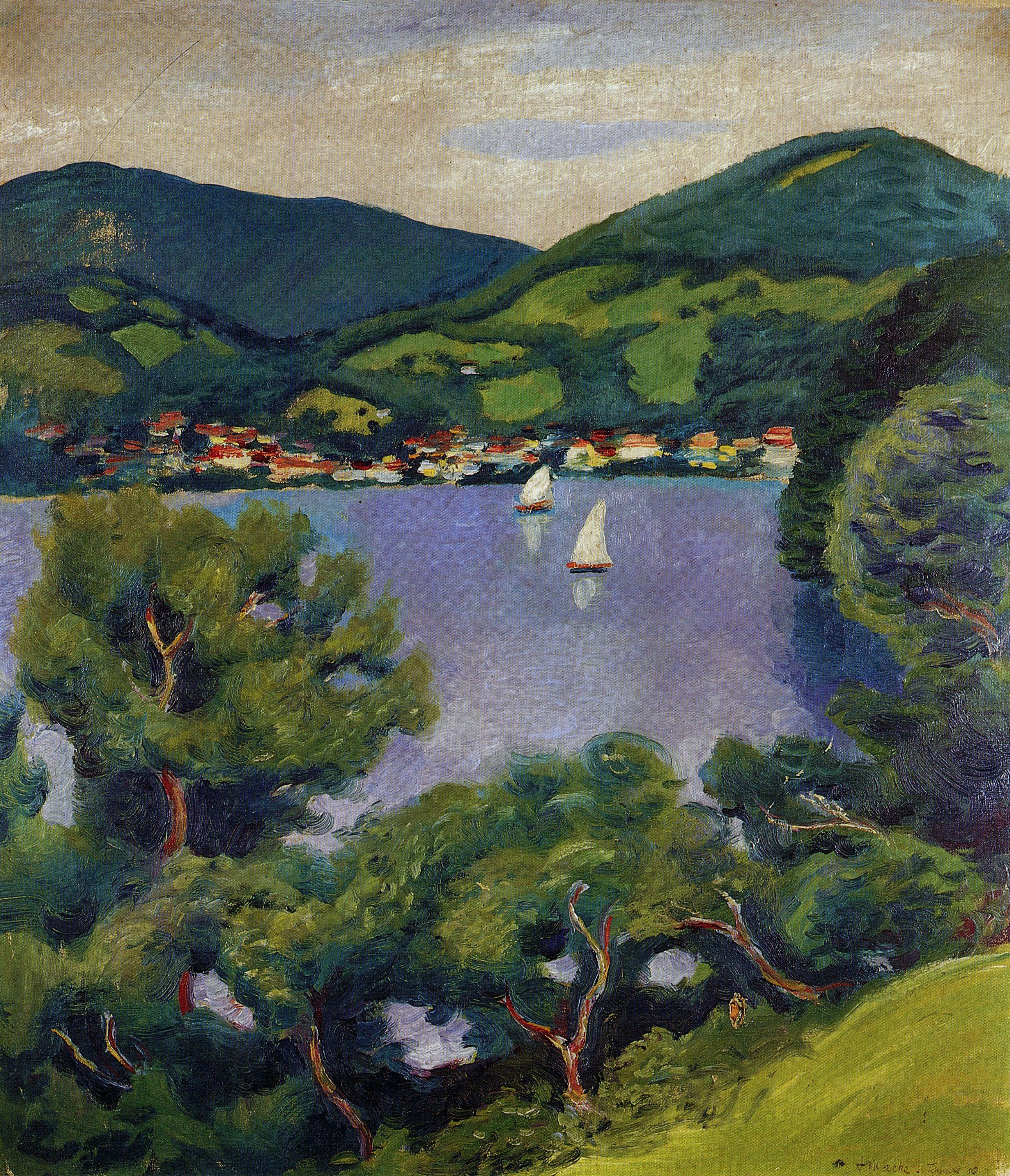 August Macke - Ansicht vom Tegernsee 1910, Rahmen Schattenfuge schwarz