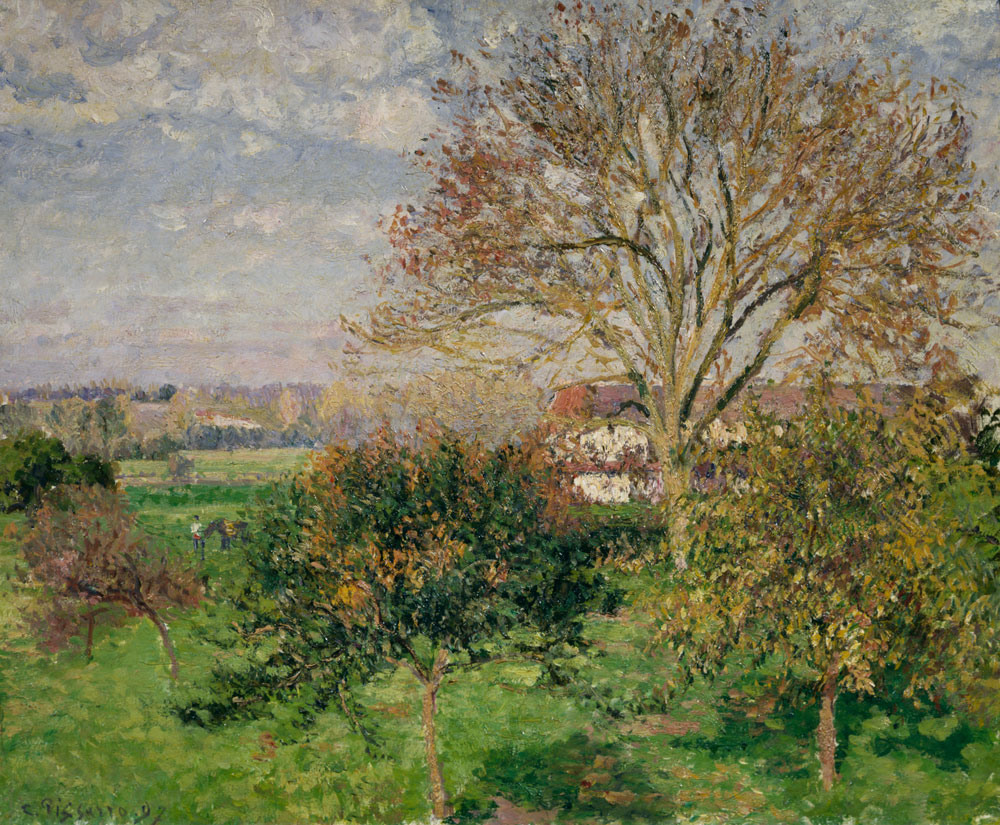 Camille Pissarro - Landschaft Eragny in Frankreich , inkl. Bilderrahmen weiß