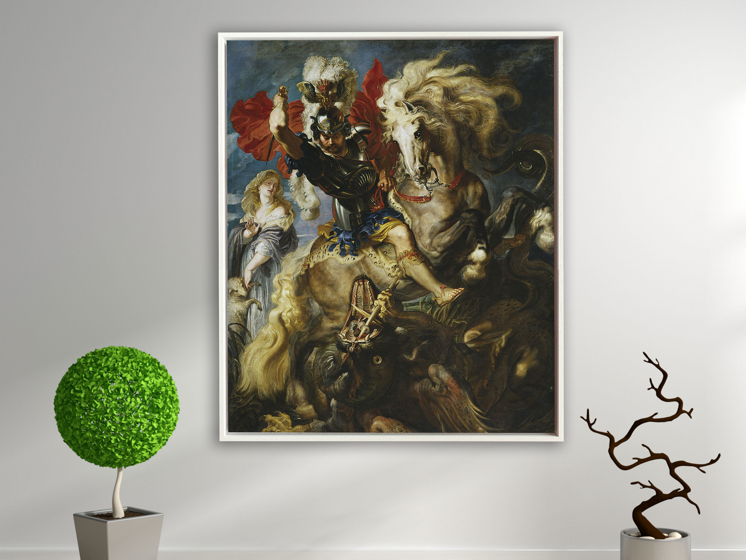 Peter Paul Rubens - Der heilige Georg und der Drachen, Schattenfugenrahmen weiß