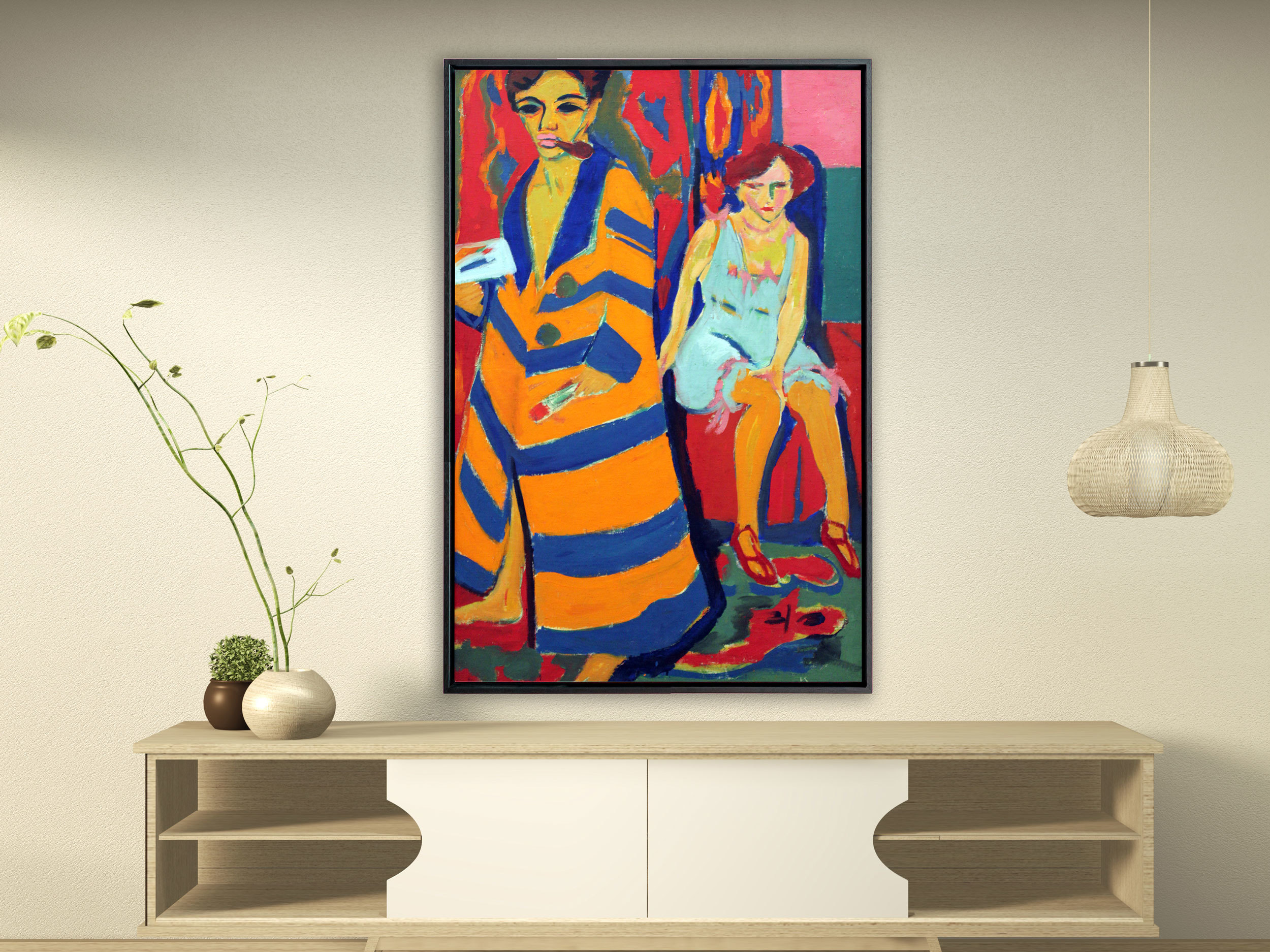 Ernst Ludwig Kirchner - Selbstbildnis mit Modell, 1910, Schattenfugenrahmen schwarz Ernst Ludwig Kirchner - Selbstbildnis mit Modell, 1910, Schattenfugenrahmen schwarz