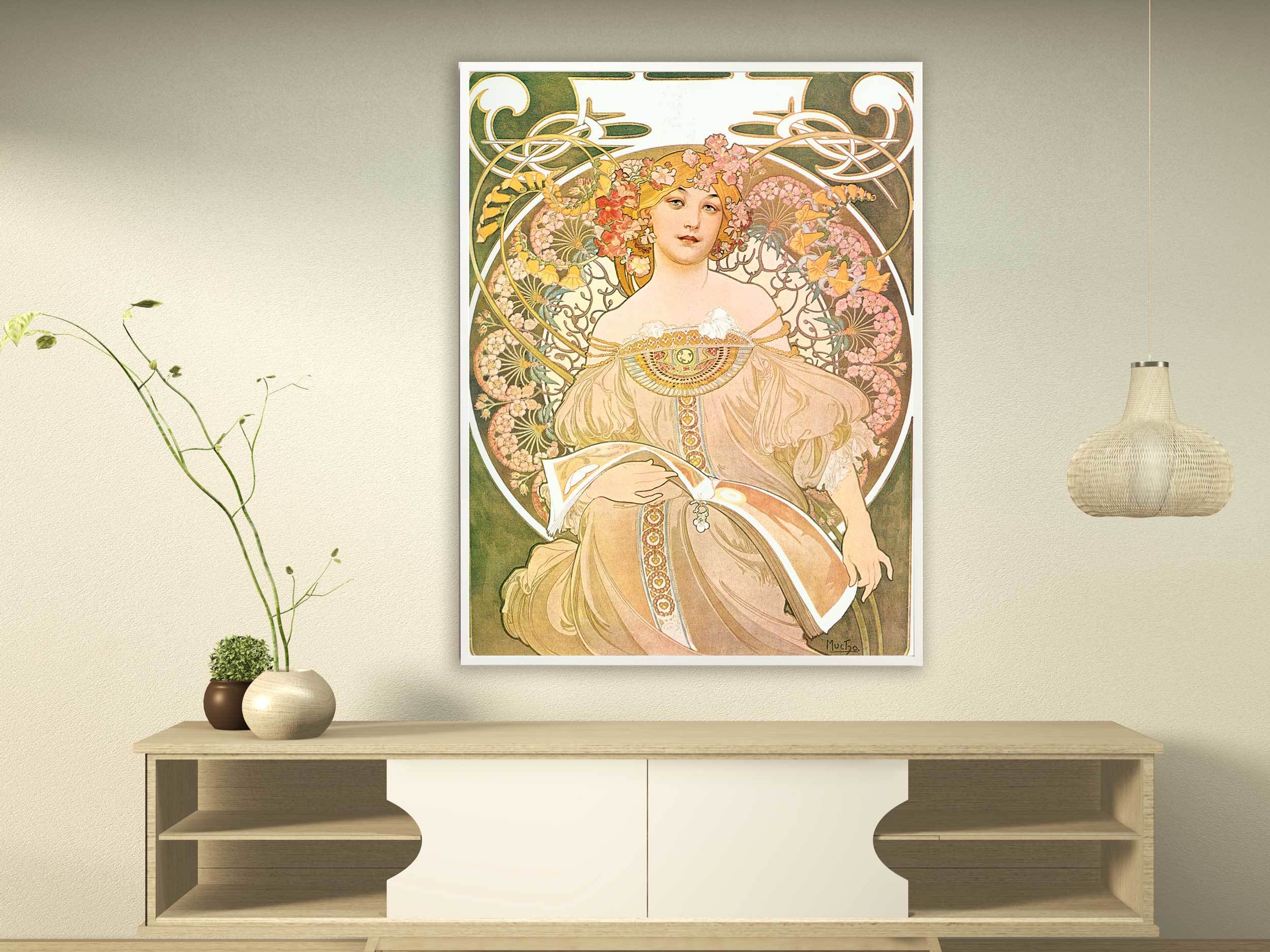 Alfons Mucha - Reverie or Daydream, 1898, Bilderrahmen weiß Alfons Mucha - Reverie or Daydream, 1898, Bilderrahmen weiß