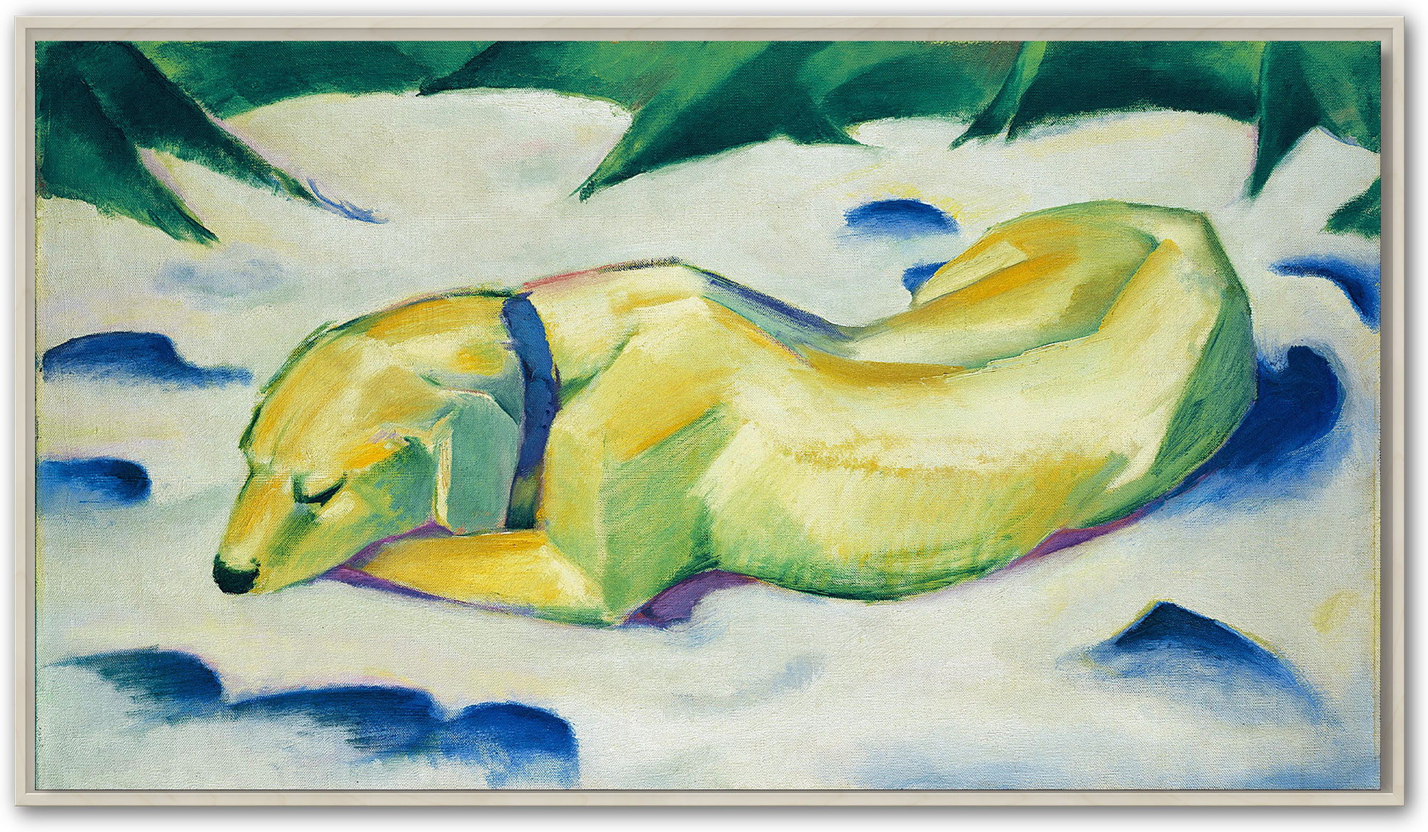 Liegender Hund im Schnee, 1911, Schattenfugenrahmen Natur Liegender Hund im Schnee, 1911, Schattenfugenrahmen Natur