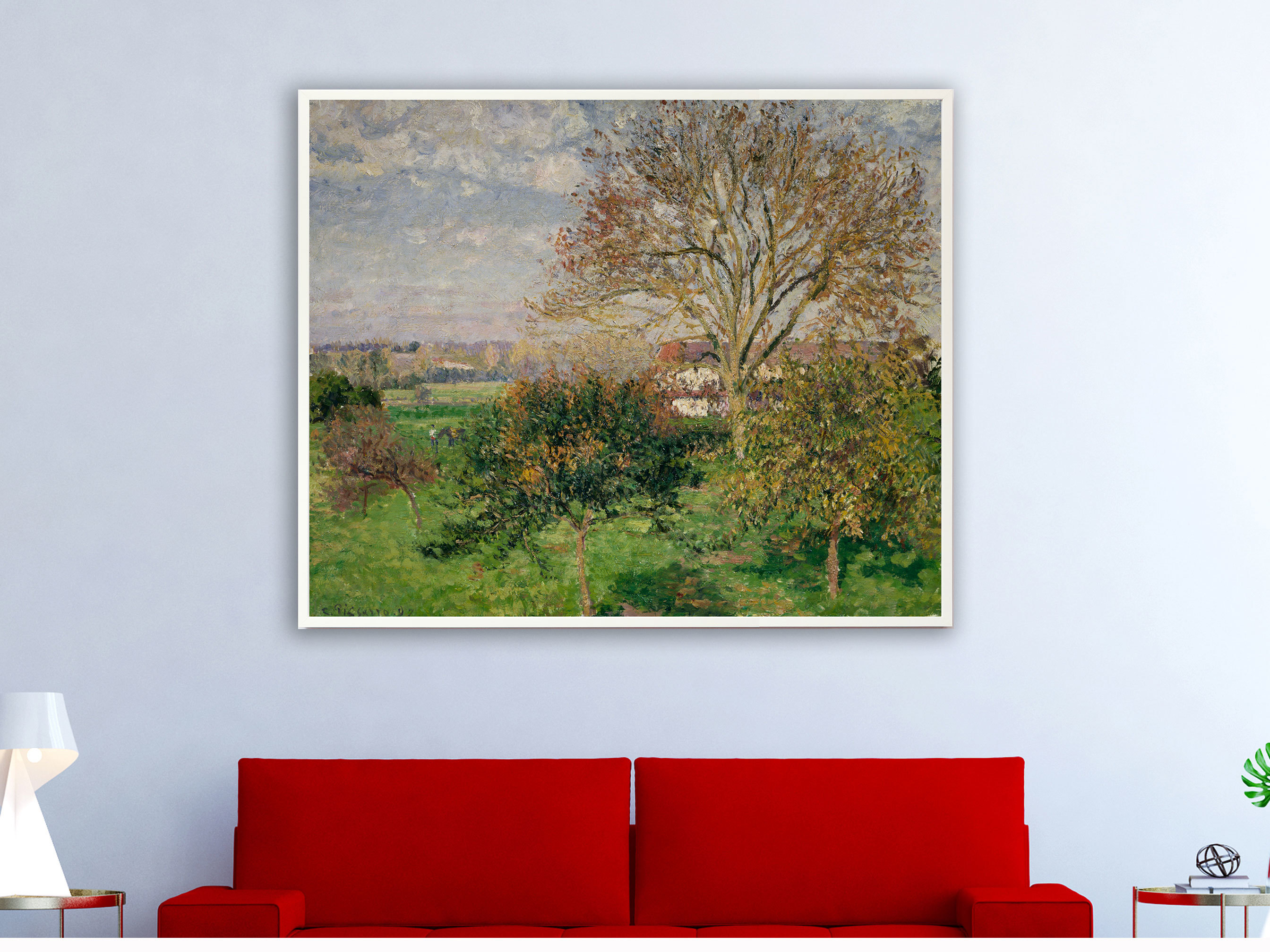 Camille Pissarro - Landschaft Eragny in Frankreich , inkl. Bilderrahmen weiß