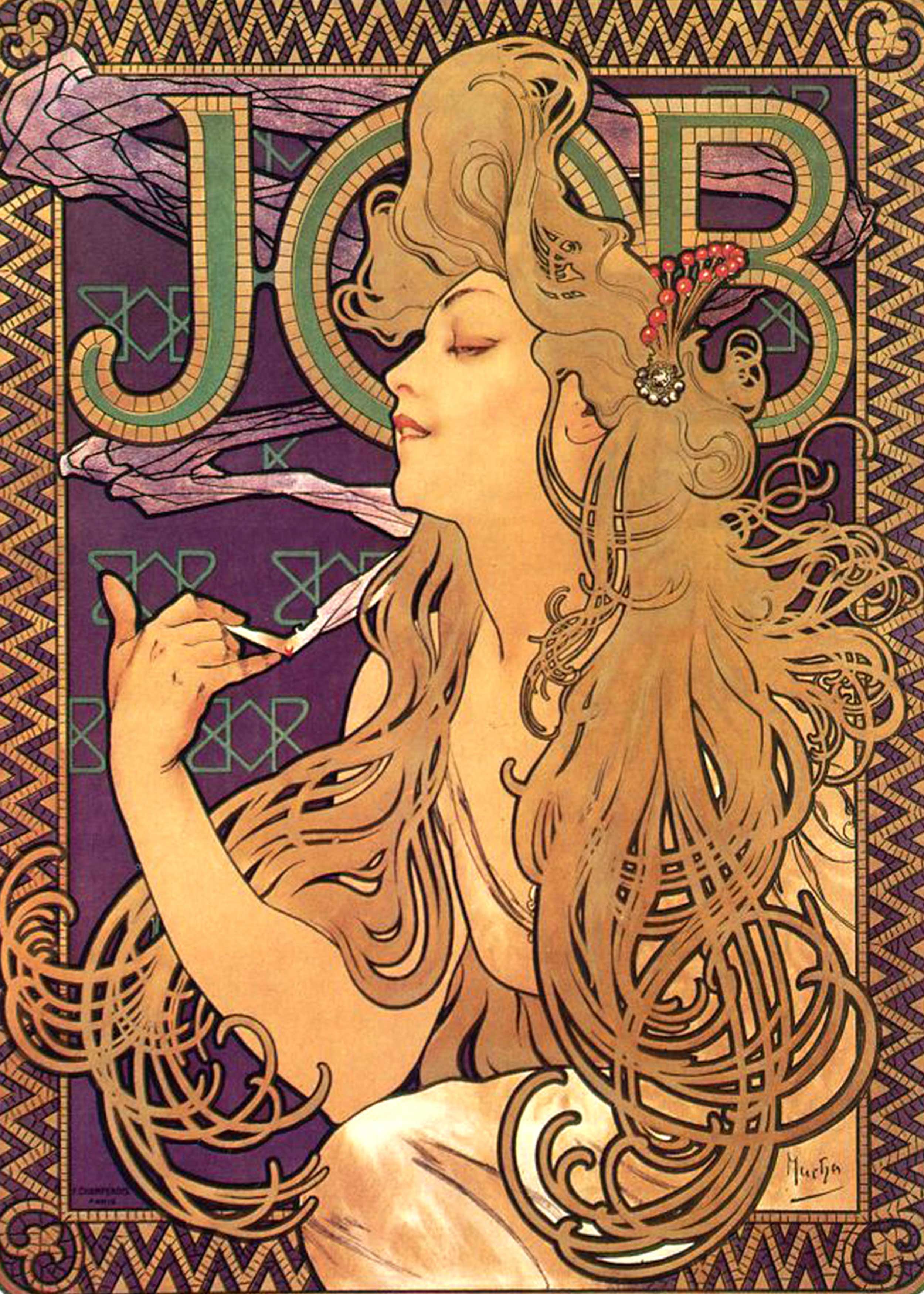 Alfons Mucha - Job Cigarettes, 1896, Bilderrahmen Eiche