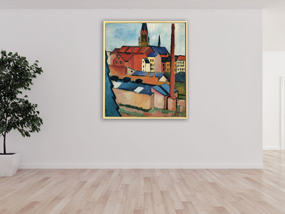 August Macke - Marienkirche in Bonn mit Häusern und Schornstein, 1911, Rahmen Schattenfuge Natur August Macke - Marienkirche in Bonn mit Häusern und Schornstein, 1911, Rahmen Schattenfuge Natur