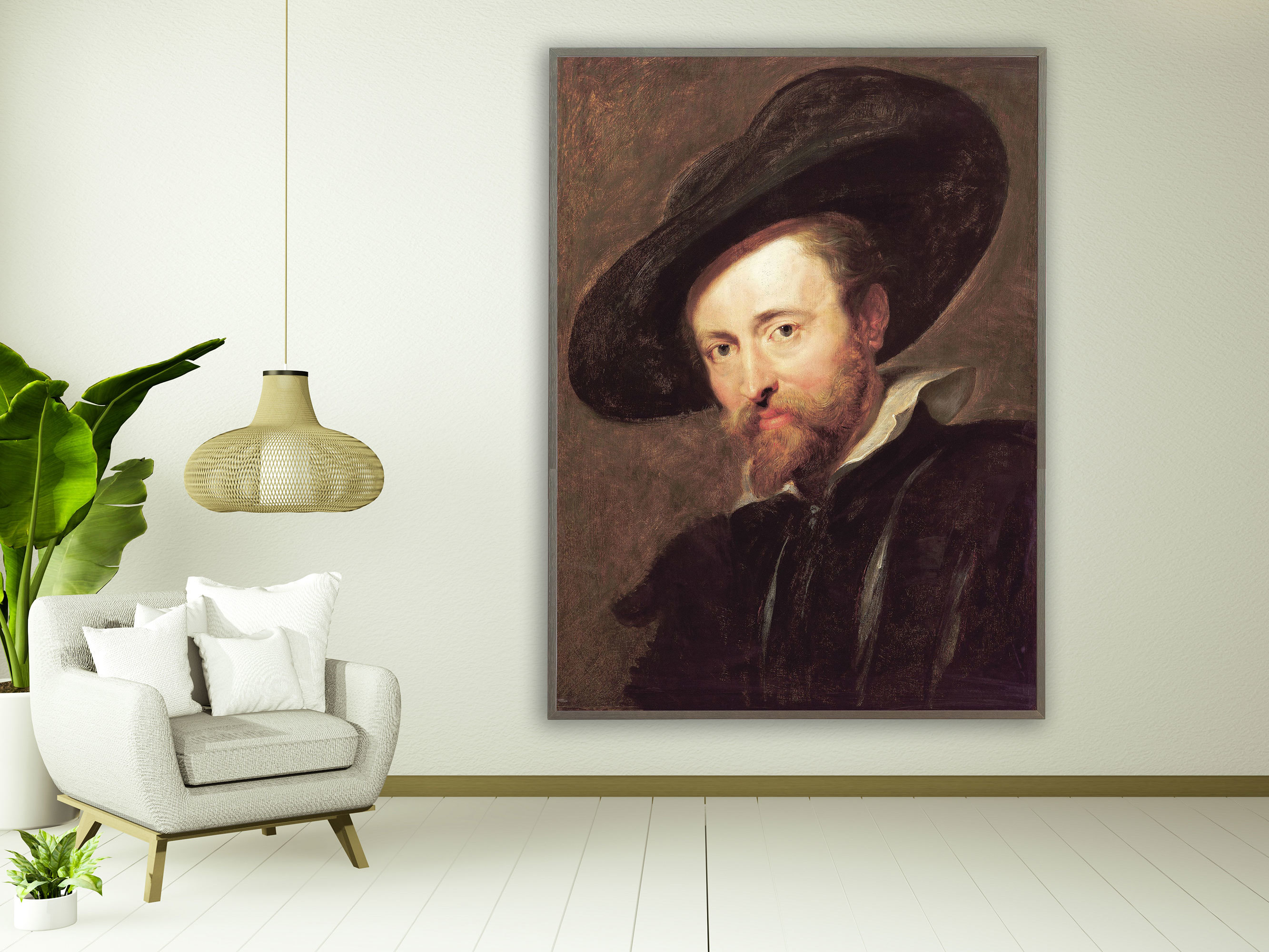 Peter Paul Rubens – Selbstporträt Rubens, Bilderrahmen grau