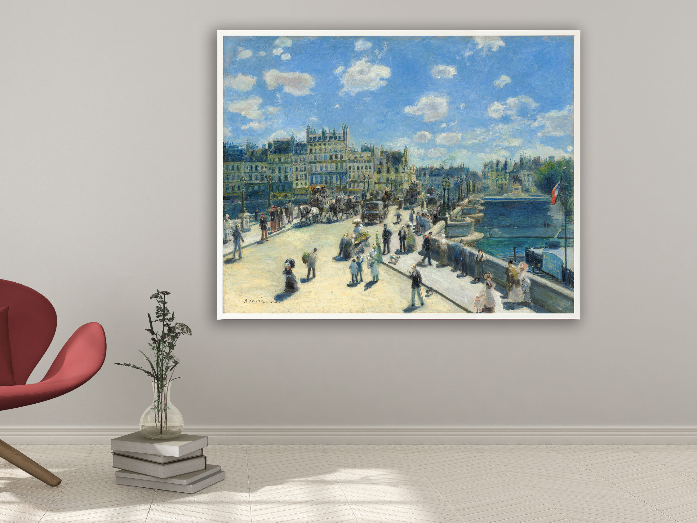 Auguste Renoir - Pont Neuf Paris, 1872, Bilderrahmen weiß Auguste Renoir - Pont Neuf Paris, 1872, Bilderrahmen weiß