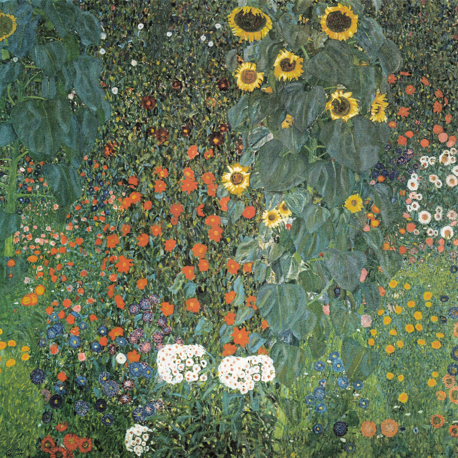 Gustav Klimt - Bauerngarten mit Sonnenblumen, 1907, Rahmen Schattenfuge weiß