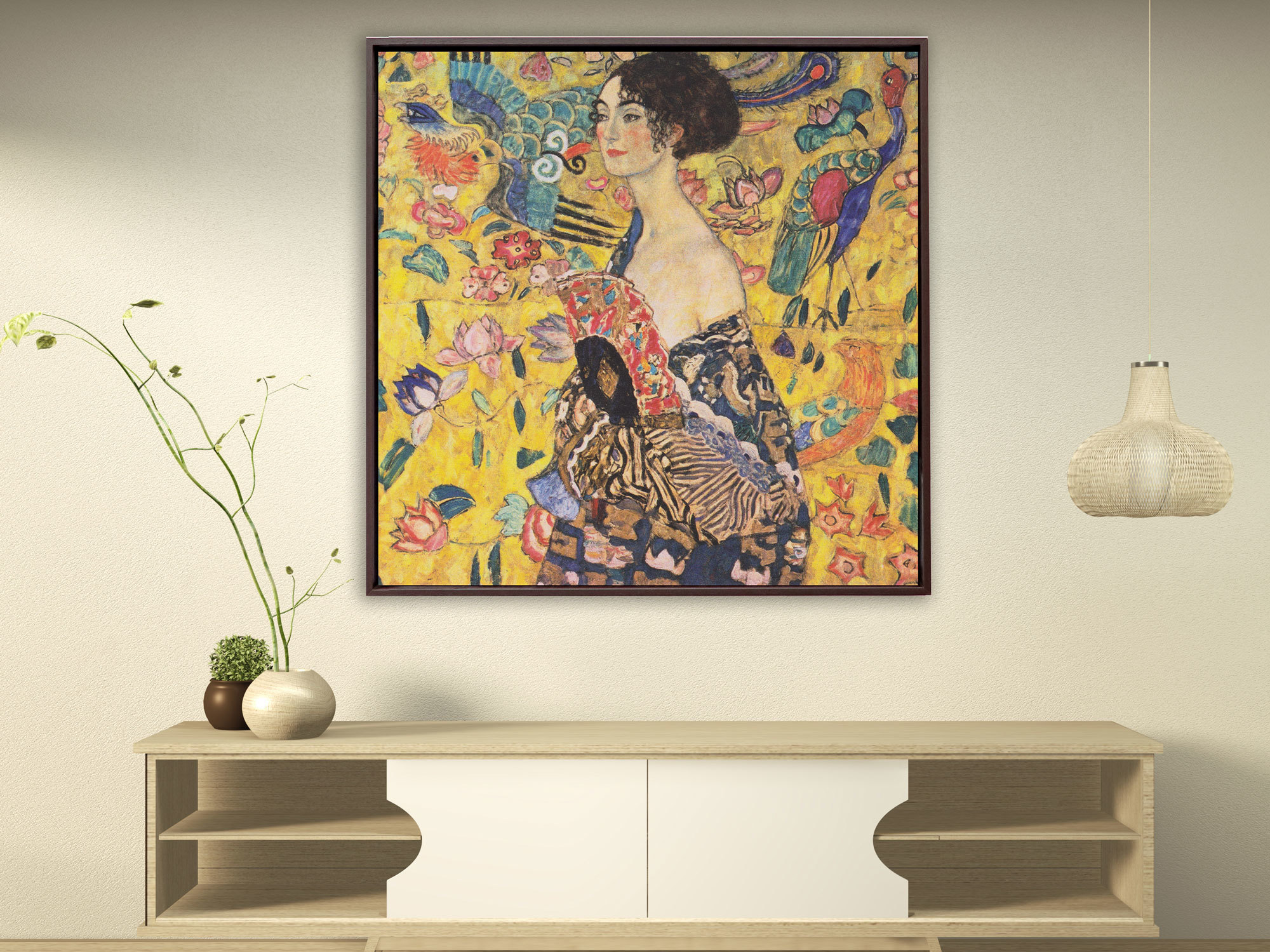 Gustav Klimt - Dame mit Fächer, 1917/1918, Rahmen Schattenfuge braun Gustav Klimt - Dame mit Fächer, 1917/1918, Rahmen Schattenfuge braun