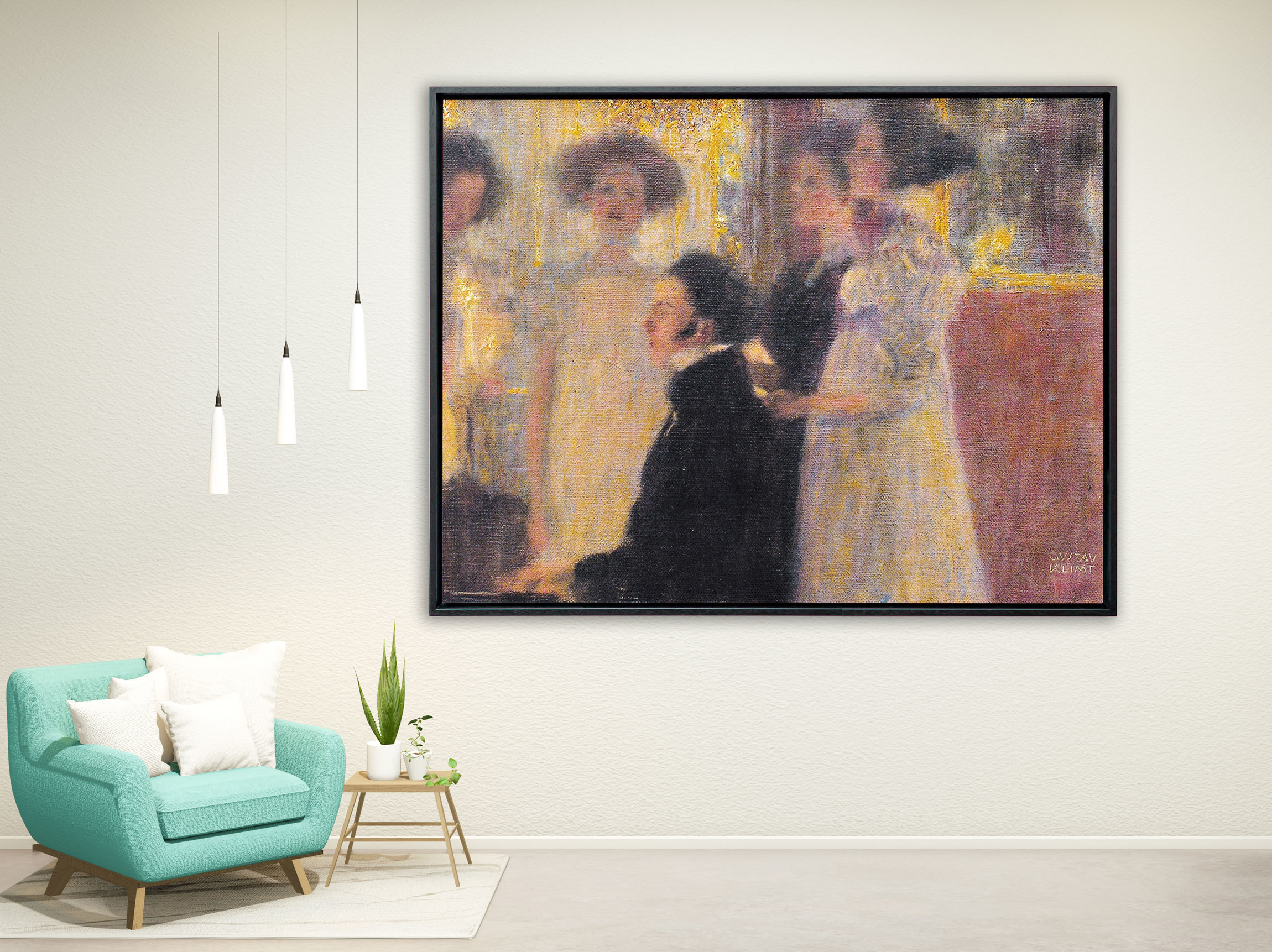 Gustav Klimt - Schubert am Klavier, ca. 1896, Rahmen Schattenfuge schwarz Gustav Klimt - Schubert am Klavier, ca. 1896, Rahmen Schattenfuge schwarz
