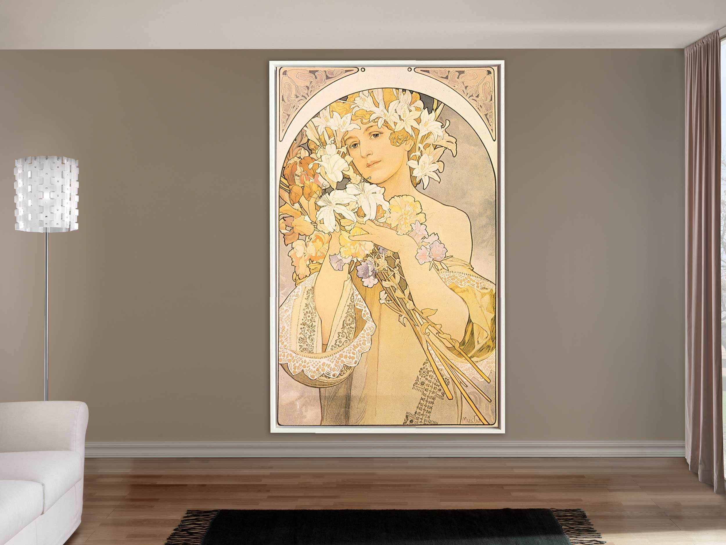 Alfons Mucha - Flowers, 1897, Schattenfugenrahmen weiß Alfons Mucha - Flowers, 1897, Schattenfugenrahmen weiß