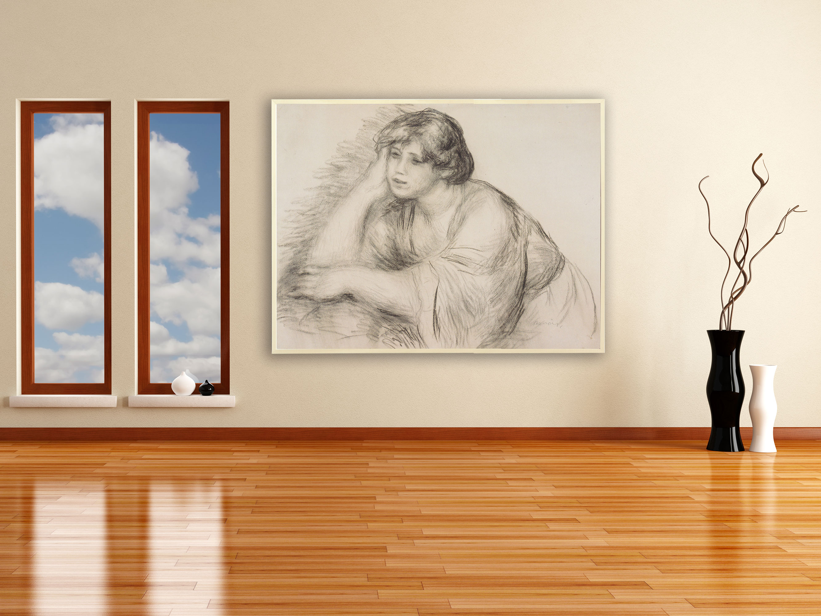 Auguste Renoir - Sitzendes Mädchen, Bilderrahmen Ahorn Auguste Renoir - Sitzendes Mädchen, Bilderrahmen Ahorn