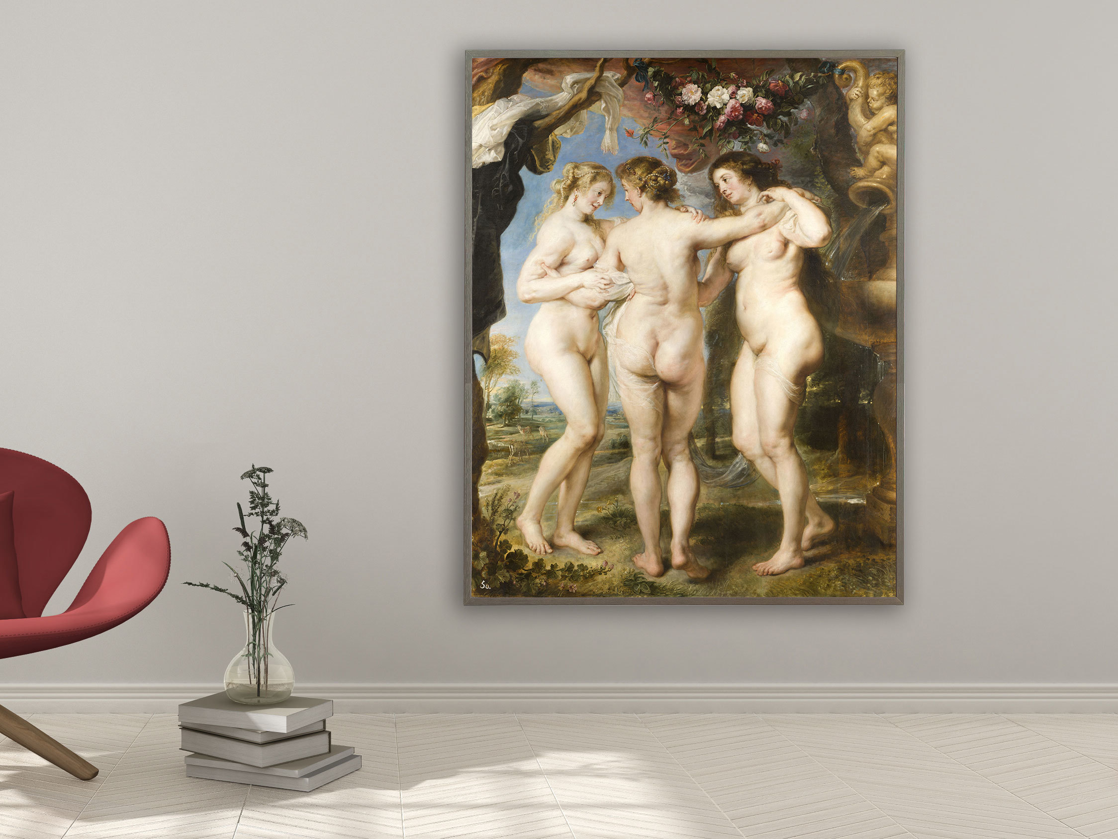 Peter Paul Rubens – Die drei Grazien, Bilderrahmen grau
