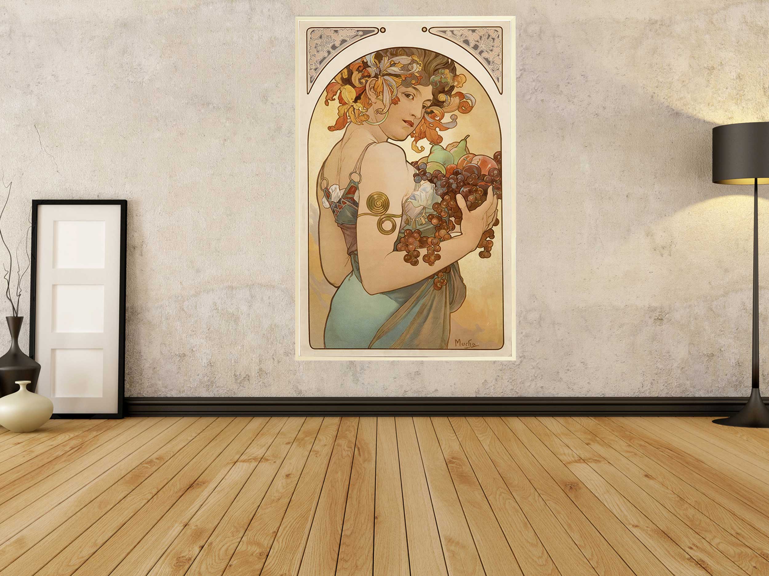 Alfons Mucha - Früchte, 1897, Bilderrahmen Ahorn Alfons Mucha - Früchte, 1897, Bilderrahmen Ahorn