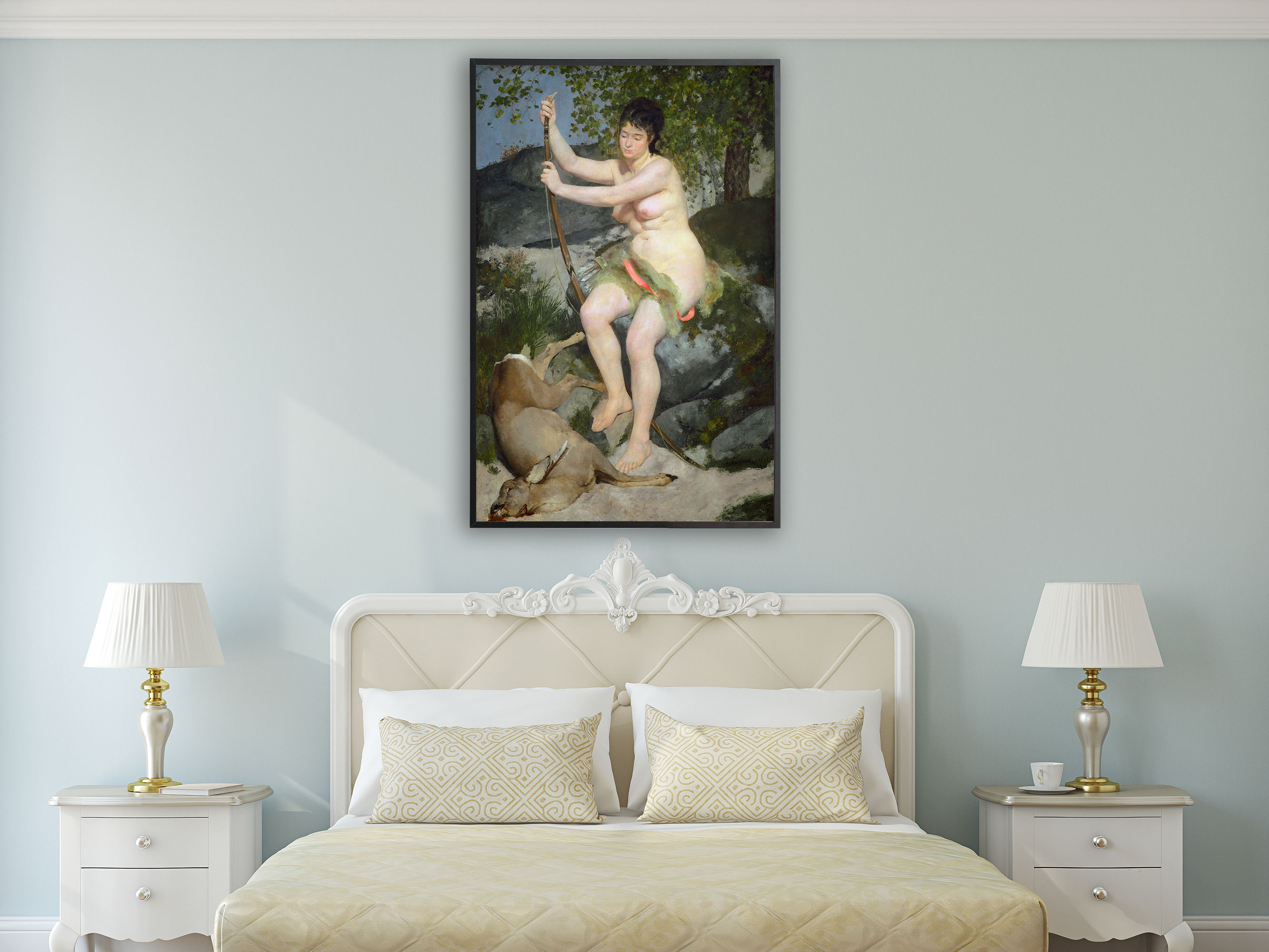 Auguste Renoir - Nackte Frau und totes Reh, Bilderrahmen schwarz